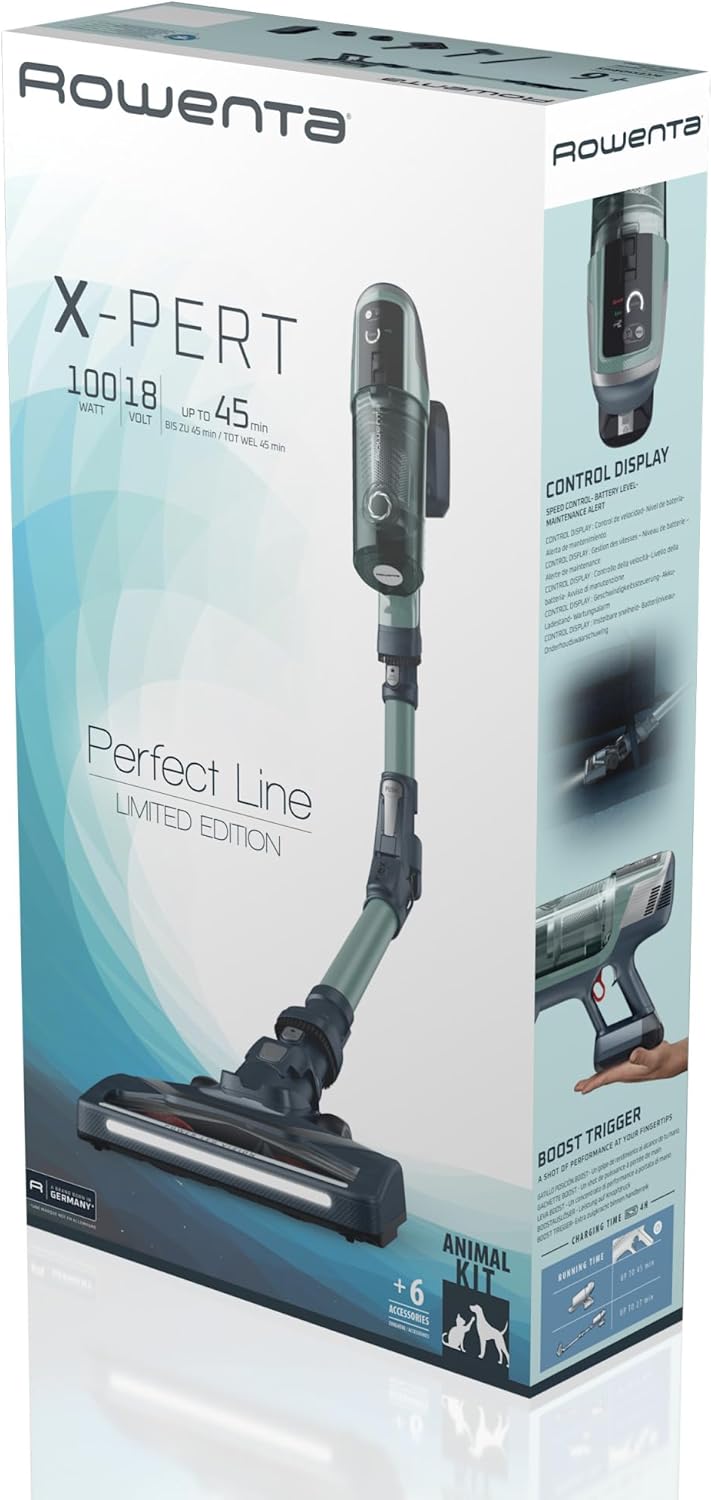 Rowenta X-pert 6.60 Essential RH6838, Cordless Stick Vacuum Cleaner, Automatic Speed Settings, Up to 45 Minutes Autonomy, Removable Battery, Lightweight Design, Dust Thief