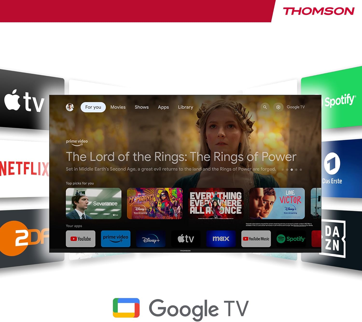 THOMSON 32 Inch (81cm) Full HD Google Smart TV, Wi-Fi, Dolby Audio, HDR10, Bluetooth 5.1, Triple Tuner (Cable/Satellite/Antenna), HDMI, CI+, A+ Panel - 32FG2S14