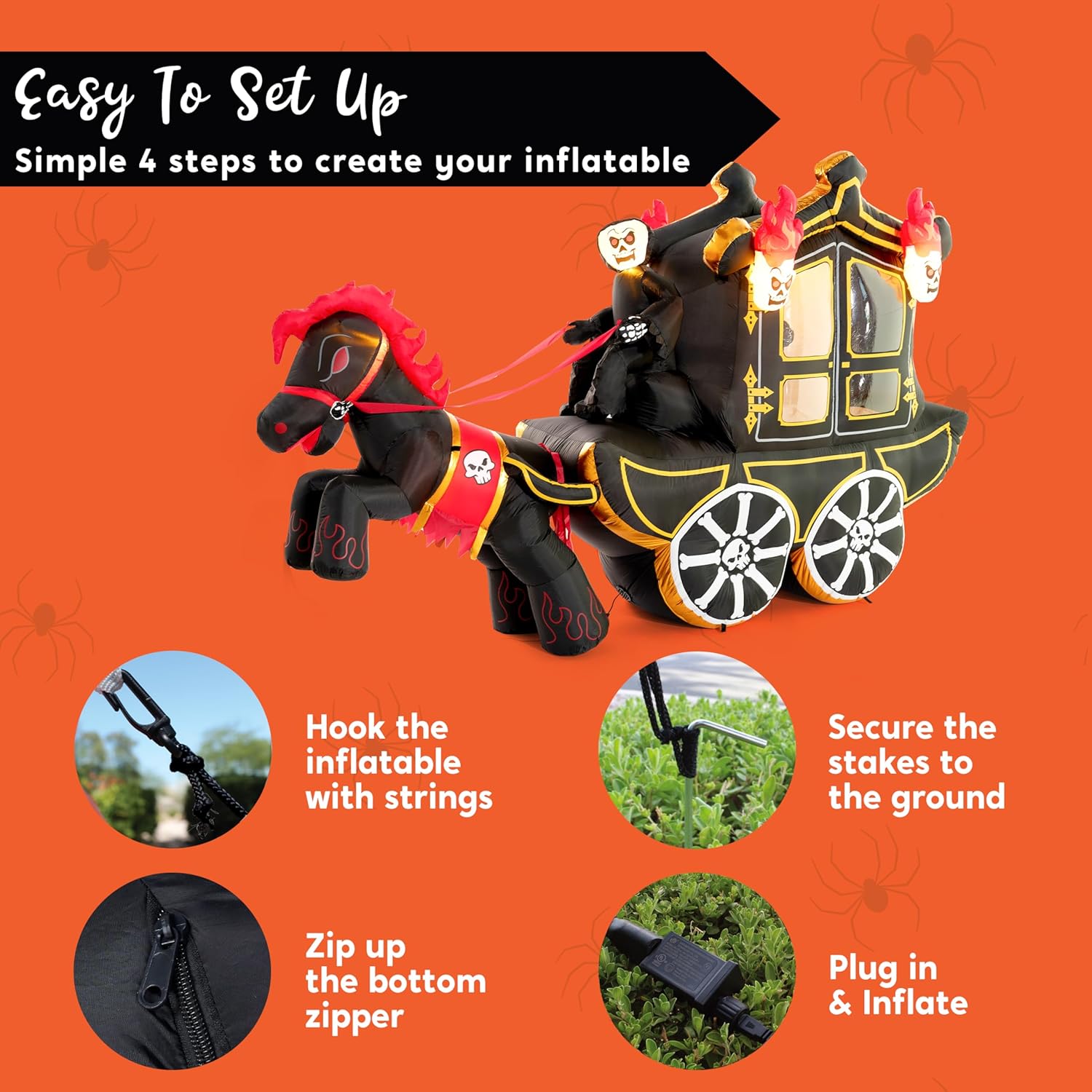 Joiedomi 3.7m Long Carriage Halloween Inflatable with Built-in LEDs Inflatable Inflatable for Halloween Party Indoor, Outdoor, Garden, Lawn Decorations