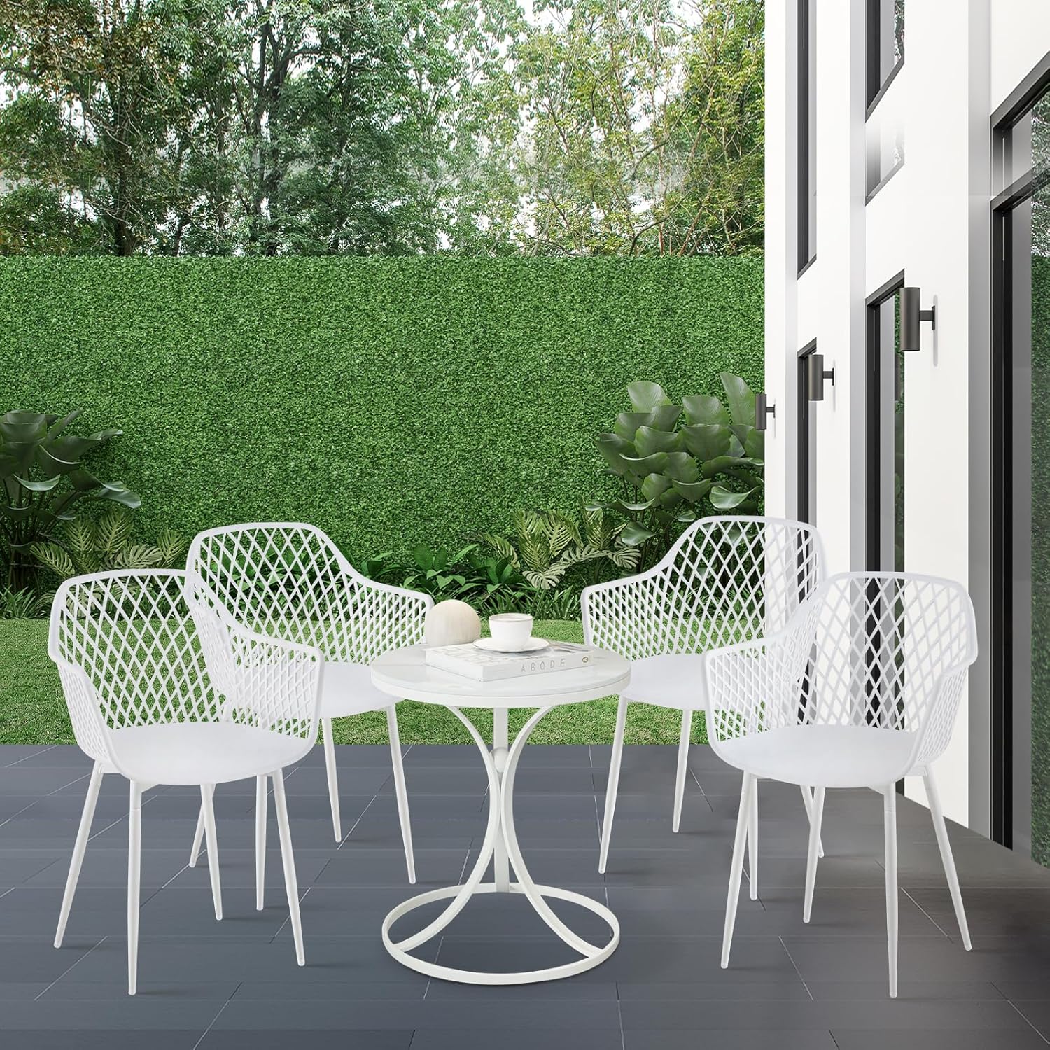 buybyroom Garden Chairs Set of 4 Outdoor Chair with Armrest Armrest Lounge Chair Armchairs Garden Chairs 120 kg Load Capacity Black