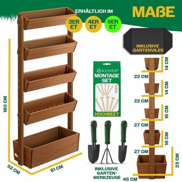 KESSER  Plant Staircase Herbs Flowers in Stair Shape Herb Garden Flower Boxes Including Root Cloth Bed for Plants for Patio, Balcony and Garden (5 Shelves, Brown)