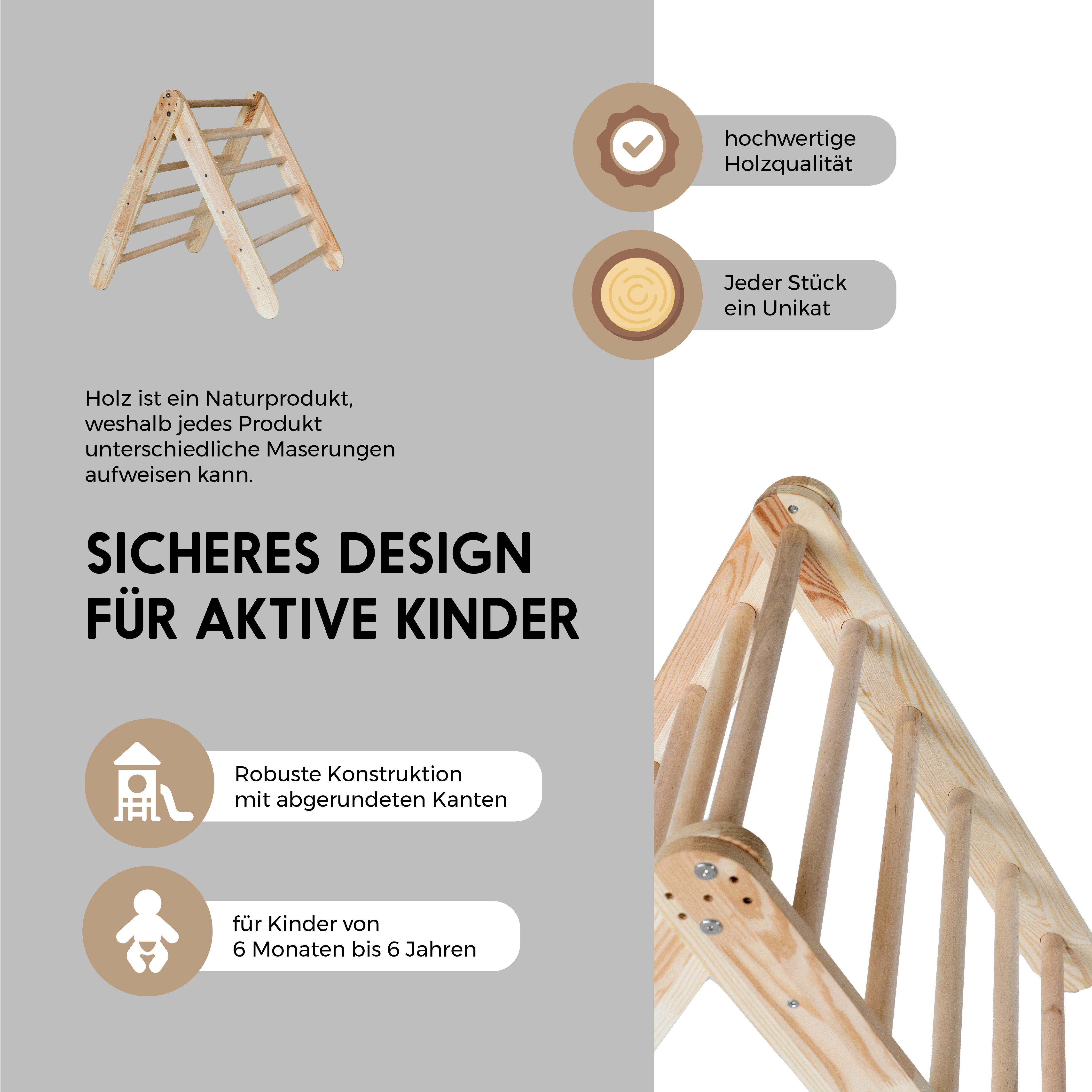 2025 Zwergensache klimdriehoek �C Montessori klimrek van hout voor peuters en jonge kinderen