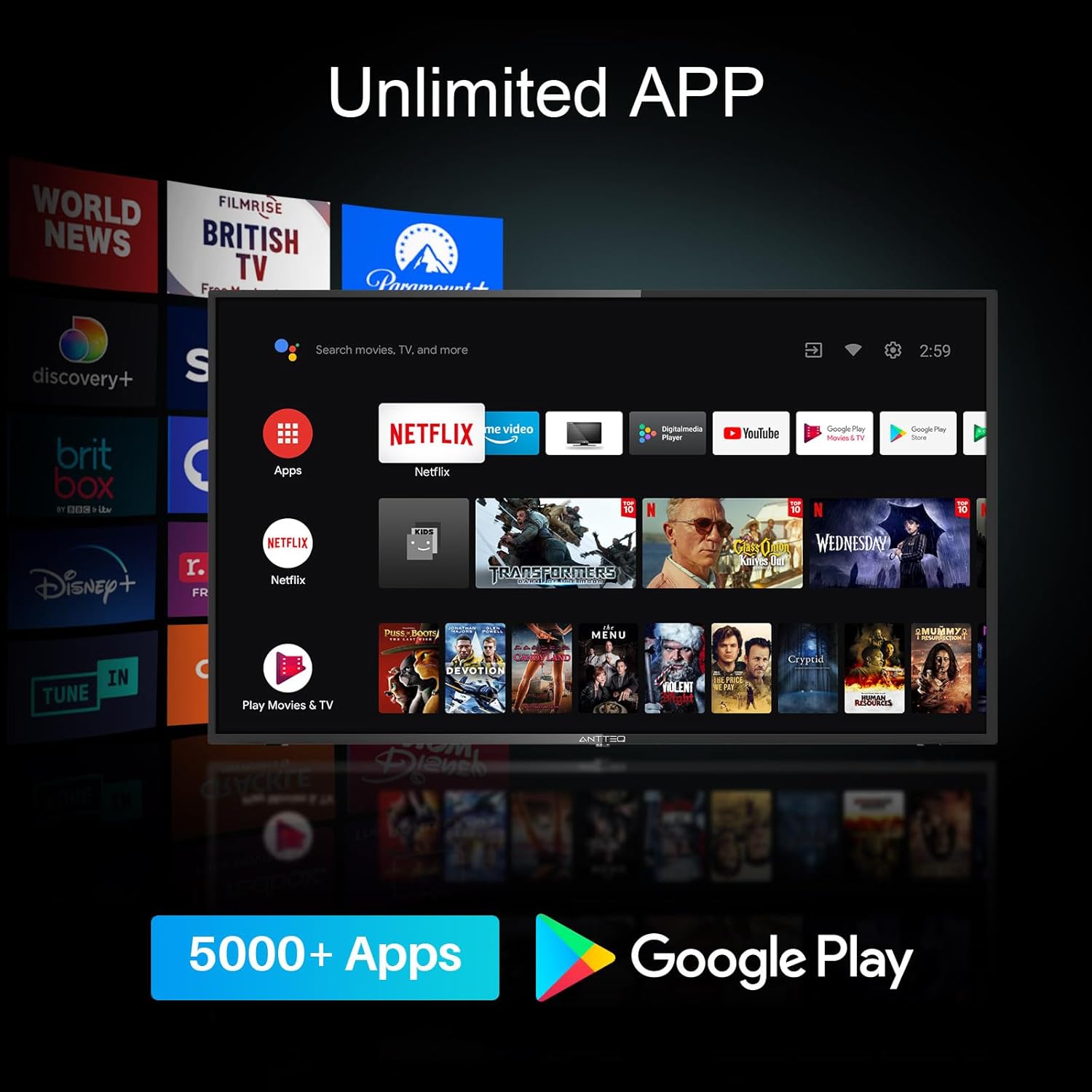 ANTTEQ AB42D1 TV 42 Inch (TV 106 cm), Dolby Audio, LED, HDMI, Media Player via USB, Digital Audio Output, Triple Tuner DVB-C/T2/S2, CI+, Hotel Mode Included