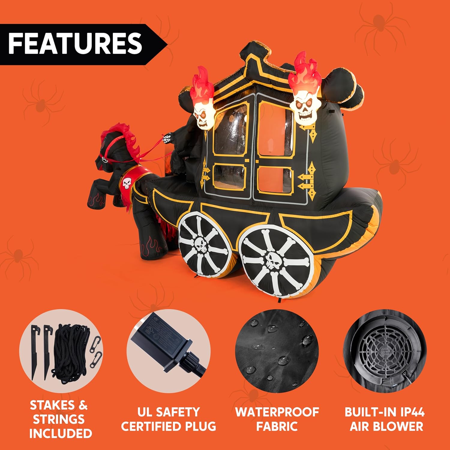 Joiedomi 3.7m Long Carriage Halloween Inflatable with Built-in LEDs Inflatable Inflatable for Halloween Party Indoor, Outdoor, Garden, Lawn Decorations