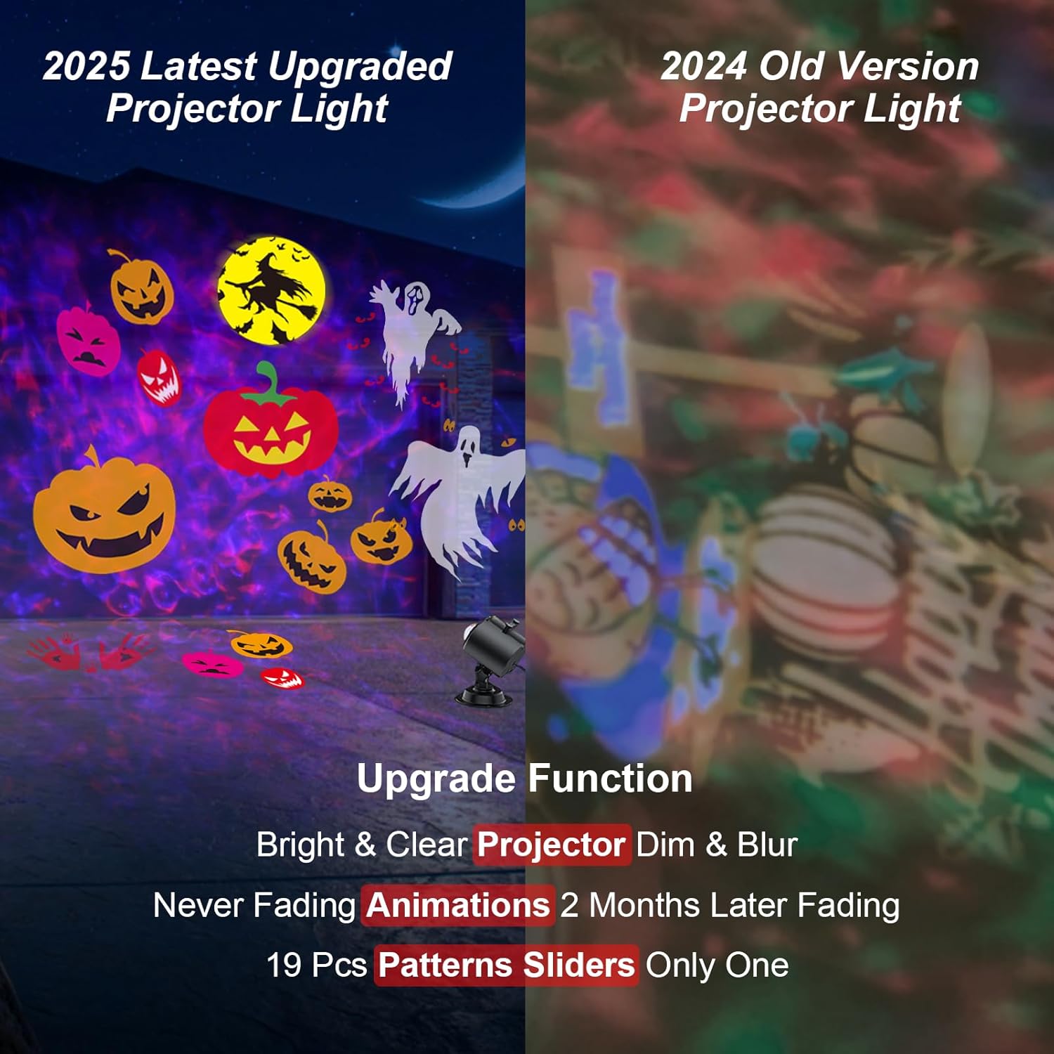 2025 Improved Brighter Halloween Decorations Projector Lights for Home, Display 8 Patterns at a Time (3D Ocean Wave & Patterns), 8 Themes Holiday Projector Halloween Day Home Decoration Light Show