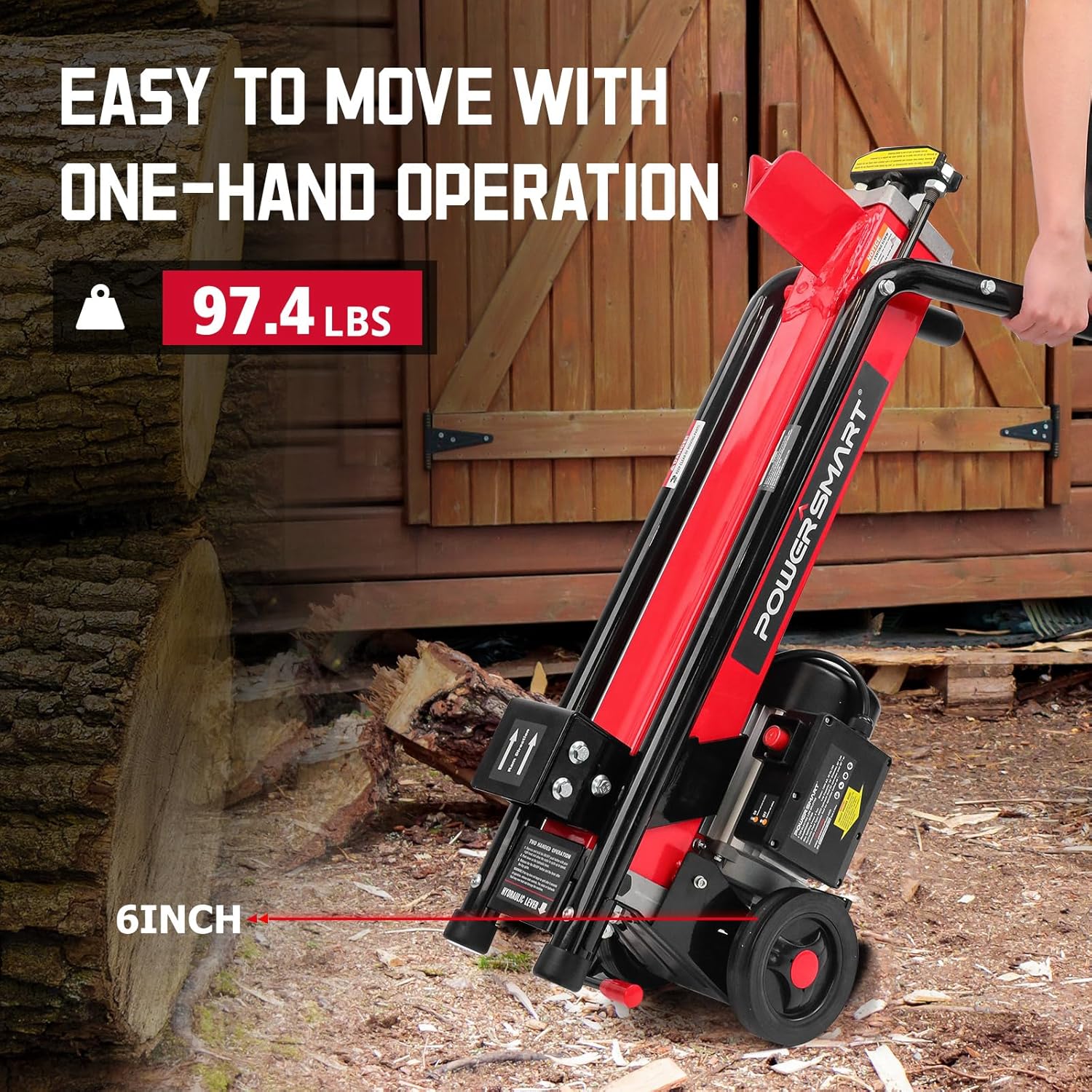 PowerSmart elektrische houtklover 7-ton - Efficiënte houtklover met 3500 motortoerentallen, 15 ampère, horizontaal ontwerp met volledige balk en stalen wig voor het zagen van brandhout en aanmaakhout