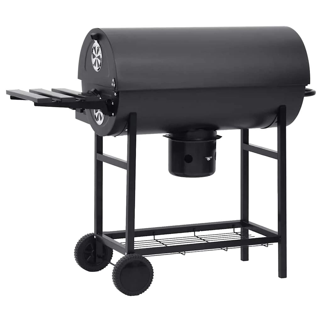 2025 Grillwagen met wielen en legplanken Zwart Staal 115x85x95 cm Buitenbarbecue