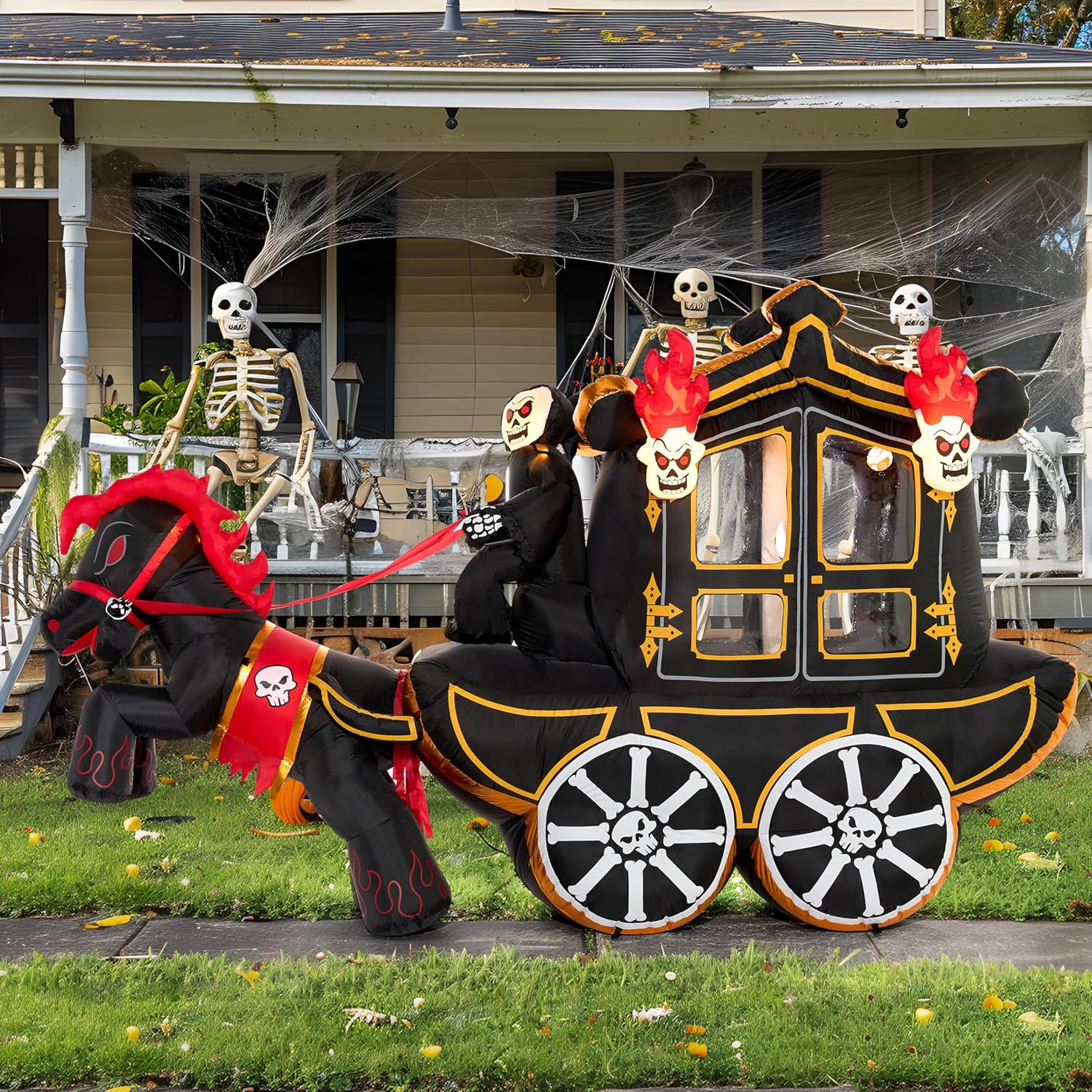 Joiedomi 3.7m Long Carriage Halloween Inflatable with Built-in LEDs Inflatable Inflatable for Halloween Party Indoor, Outdoor, Garden, Lawn Decorations