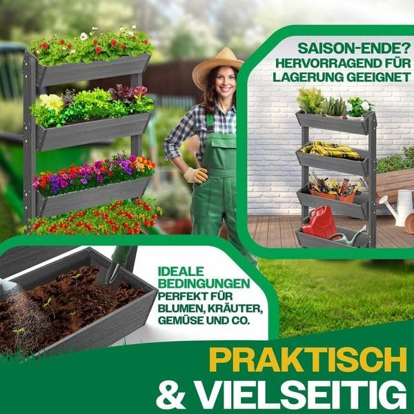 KESSER  Plant Staircase Herbs Flowers in Stair Shape Herb Garden Flower Boxes Including Root Cloth Bed for Plants for Patio, Balcony and Garden (5 Shelves, Brown)