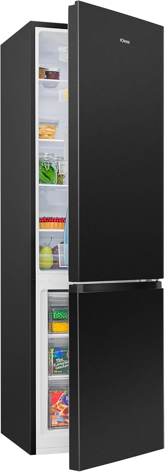 Bomann  Fridge-freezer, 269 l capacity - cooling: 198 L | freezing: 71 l, energy saving, quiet 39 dB, LED, interchangeable door stop, height: 180 x width: 55 x depth: 56 cm - KG 184.1 inox