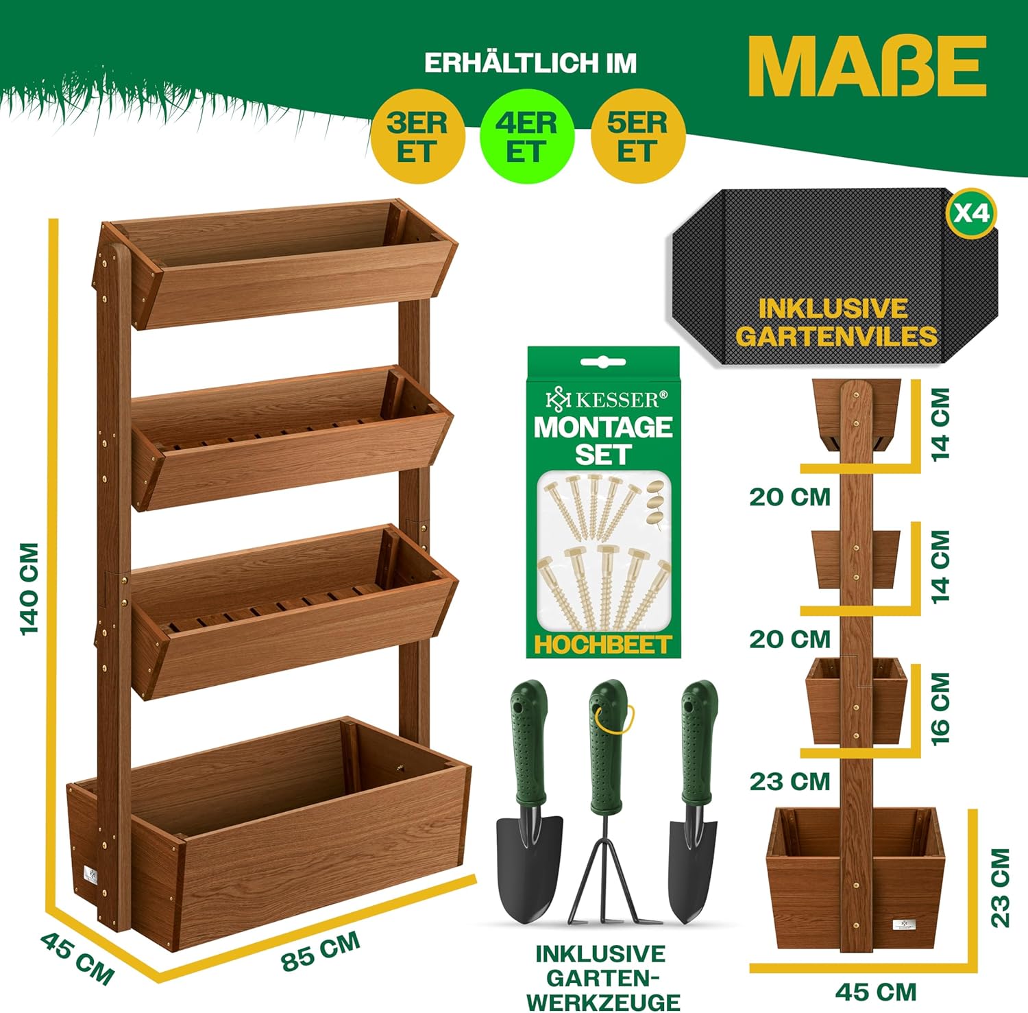 KESSER  Plant Staircase Herbs Flowers in Stair Shape Herb Garden Flower Boxes Including Root Cloth Bed for Plants for Patio, Balcony and Garden (5 Shelves, Brown)