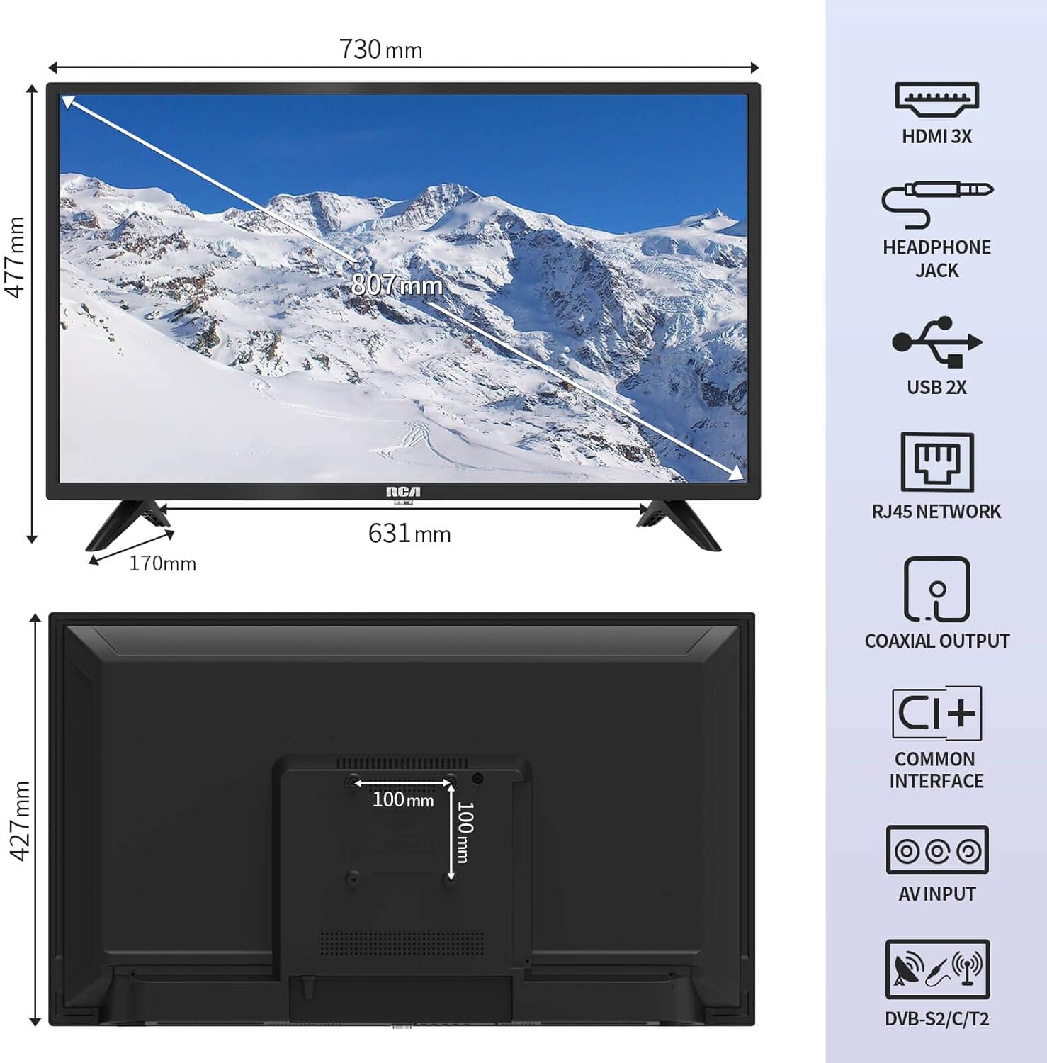 RCA RS32H2 Android Smart TV 32 inch (80 cm) Televisie met Google Assistant, Chromecast, Netflix, Prime Video, Google Play, YouTube, Disney+, WiFi, BT-afstandsbediening met microfoon, DVB-S/S2/T/T2/C