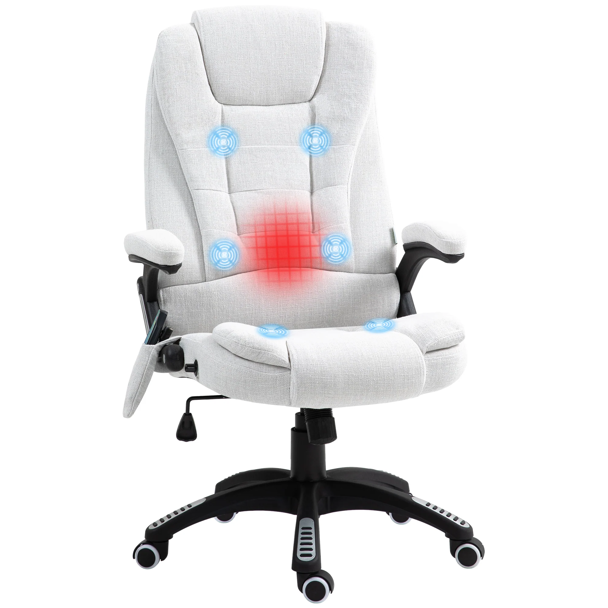Ergonomische bureaustoel met 6-punts massage en rugverwarming, linnenlook stof, cr��me wit