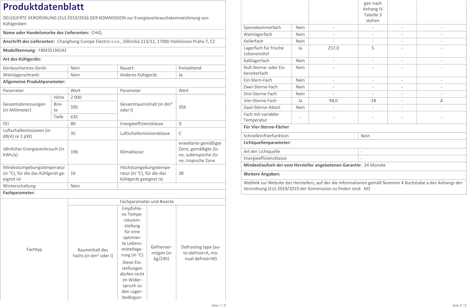 CHiQ FBM351NEI42, Fridge-Freezer, 356 Liters(260 + 96 L), No Frost, Silent 35dB, Inverter Compressor, Digital LED Display, 12 Year Warranty on Compressor, Stainless Steel