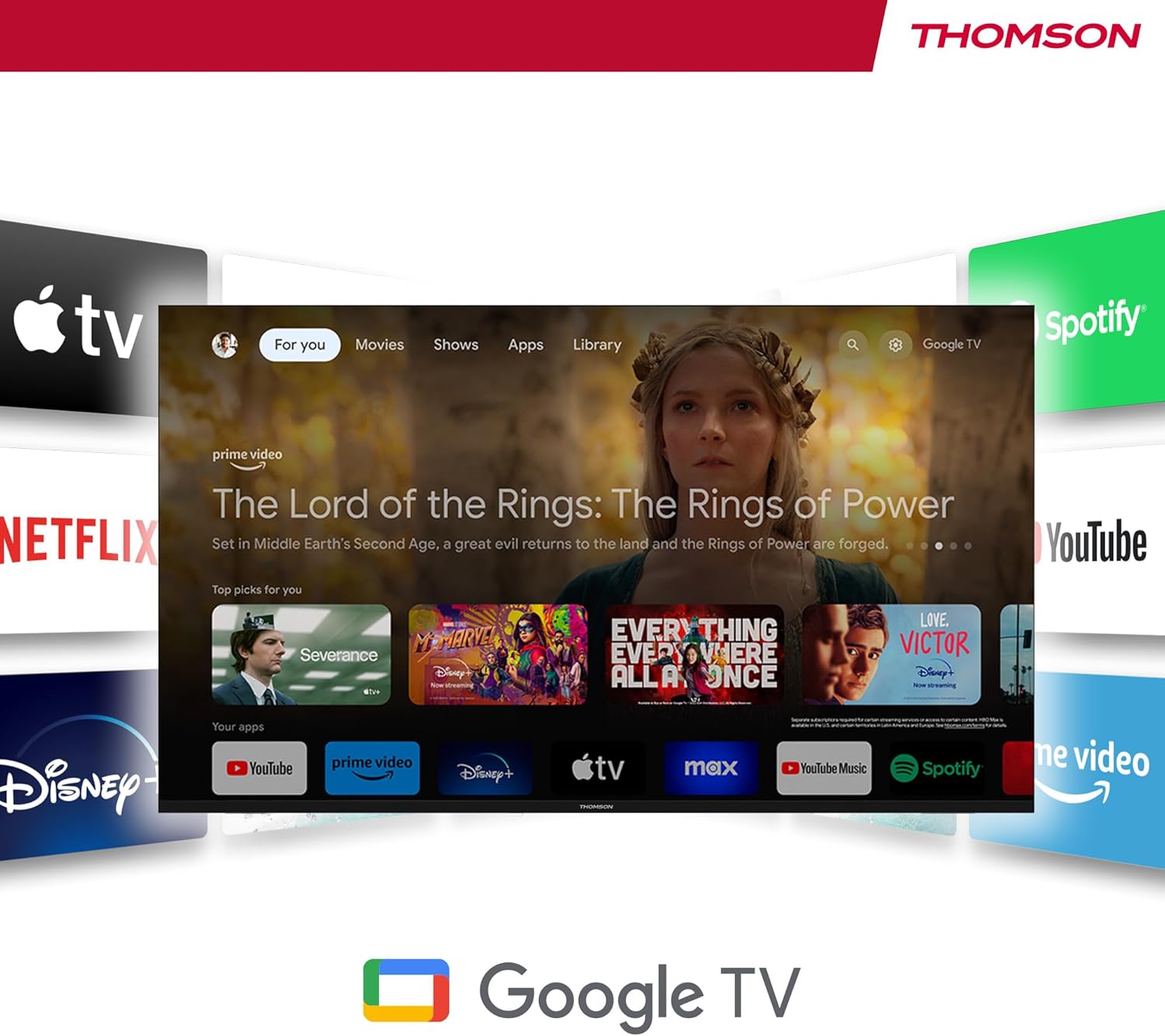 THOMSON 32 Inch (81cm) Full HD Google Smart TV, Wi-Fi, Dolby Audio, HDR10, Bluetooth 5.1, Triple Tuner (Cable/Satellite/Antenna), HDMI, CI+, A+ Panel - 32FG2S14