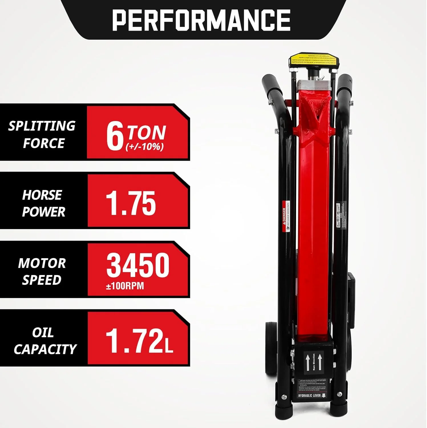 PowerSmart elektrische houtklover 7-ton - Efficiënte houtklover met 3500 motortoerentallen, 15 ampère, horizontaal ontwerp met volledige balk en stalen wig voor het zagen van brandhout en aanmaakhout
