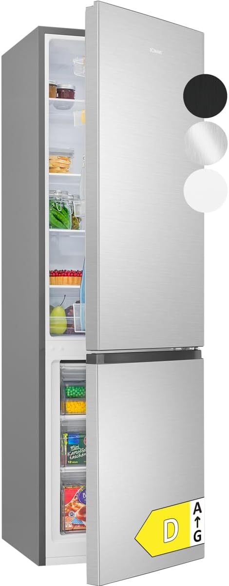 Bomann  Fridge-freezer, 269 l capacity - cooling: 198 L | freezing: 71 l, energy saving, quiet 39 dB, LED, interchangeable door stop, height: 180 x width: 55 x depth: 56 cm - KG 184.1 inox