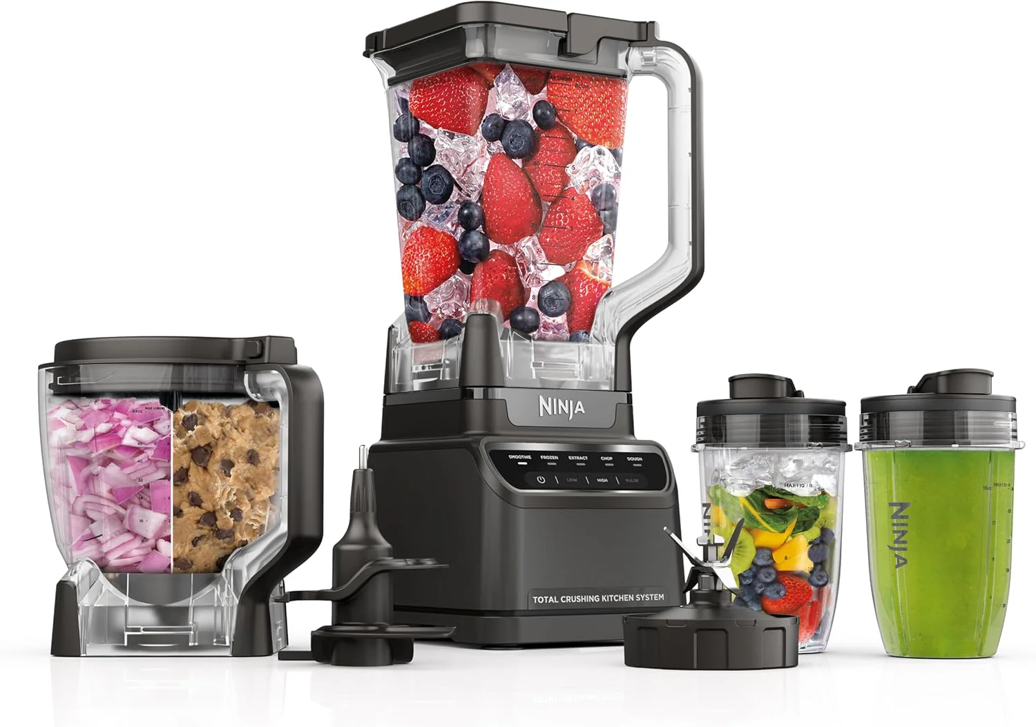 Ninja Blender, Mega Kitchen System, 1500W, 4 Functions for Smoothies, Processing, Dough, Drinks & More, with 72 Blender Pitcher, 64 Processor Bowl, 2 Nutri Cups + Lids, Black, BL770