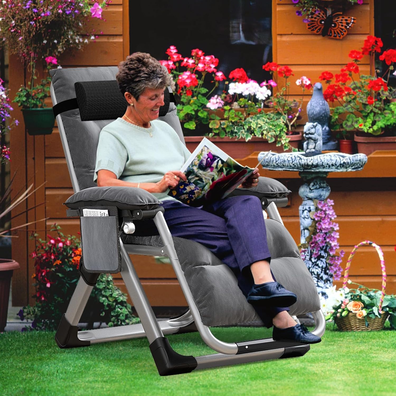 MOPHOTO Zero Gravity Chair Outdoor Lounge Chair with Side Table, Zero Gravity Armchair, Outdoor Lounger, Sturdy and Comfortable, Supports up to 200 kg