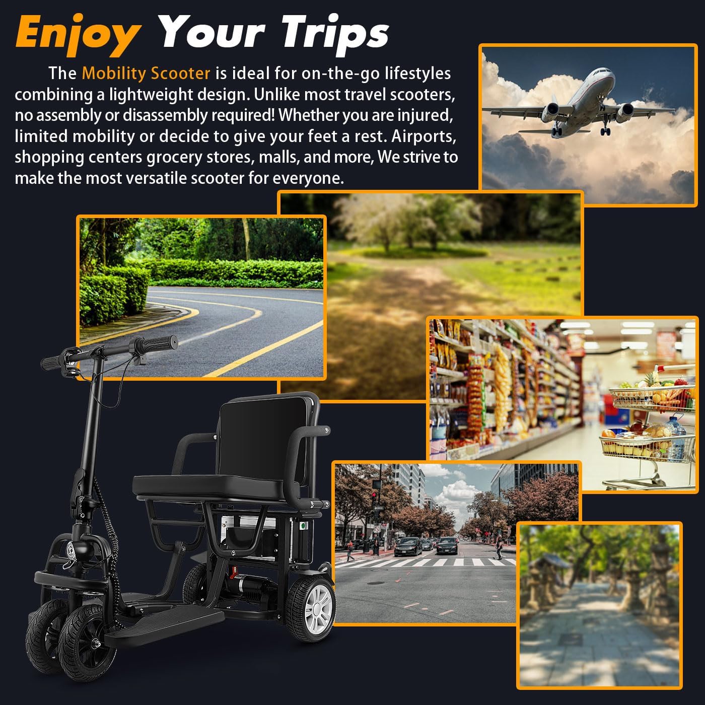2025 WISGING opvouwbare mobiliteitsscooter voor volwassenen �C Geen demontage nodig, draagbare reisscooter met 25 km bereik, inclusief mand, bekerhouder en afdekhoes