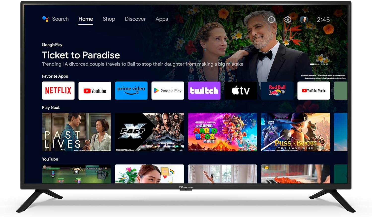 TD Systems - 40 Inch Smart TV, Hey Google, Full HD DVB-T2/C/S2 television, Android 11 Chromecast, Model 2025 - PRIME40C19GLE