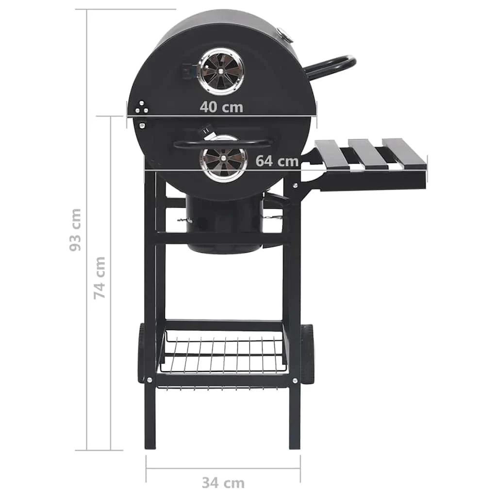 2025 Grillwagen met wielen en legplanken Zwart Staal 115x85x95 cm Buitenbarbecue