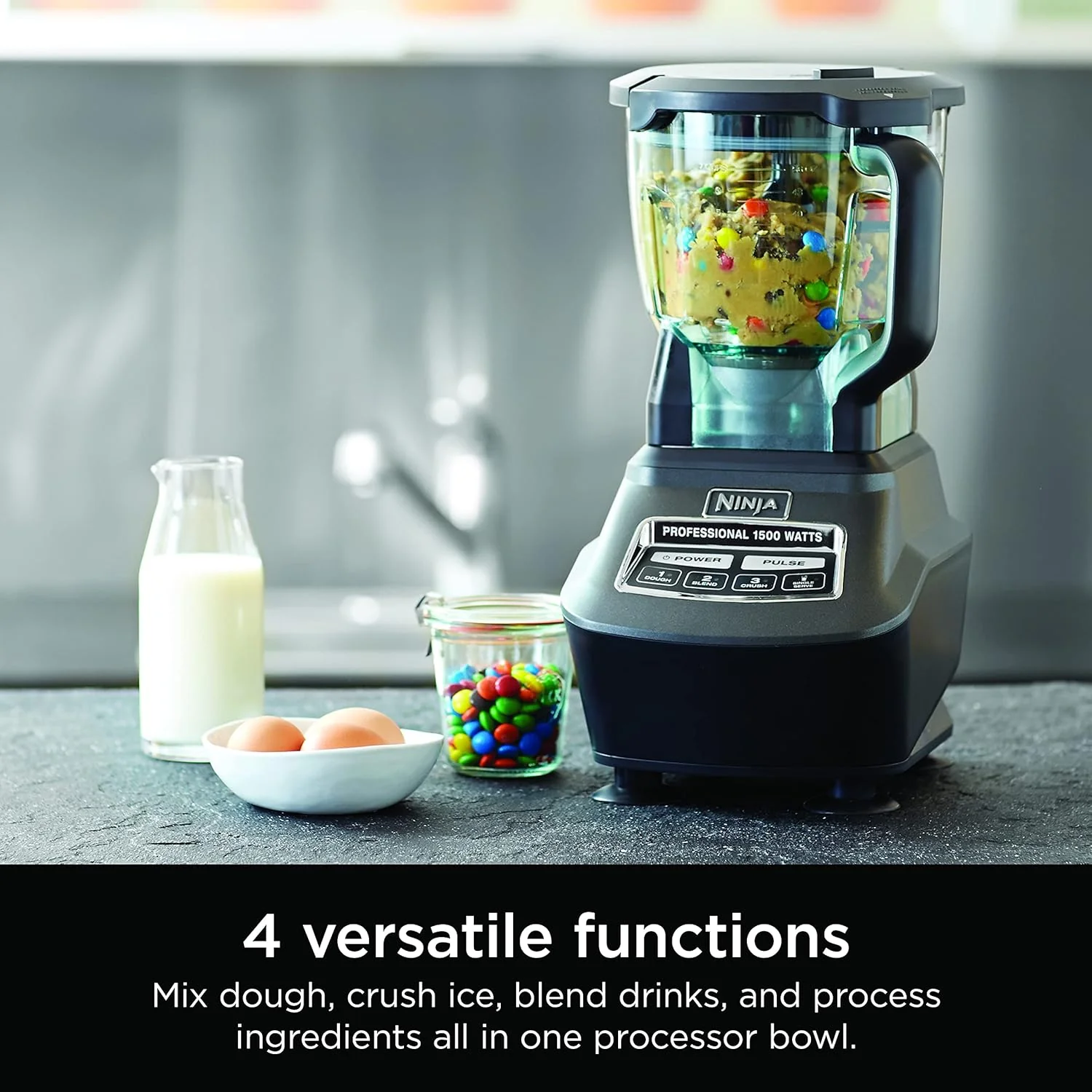 Ninja Blender, Mega Kitchen System, 1500W, 4 Functions for Smoothies, Processing, Dough, Drinks & More, with 72 Blender Pitcher, 64 Processor Bowl, 2 Nutri Cups + Lids, Black, BL770