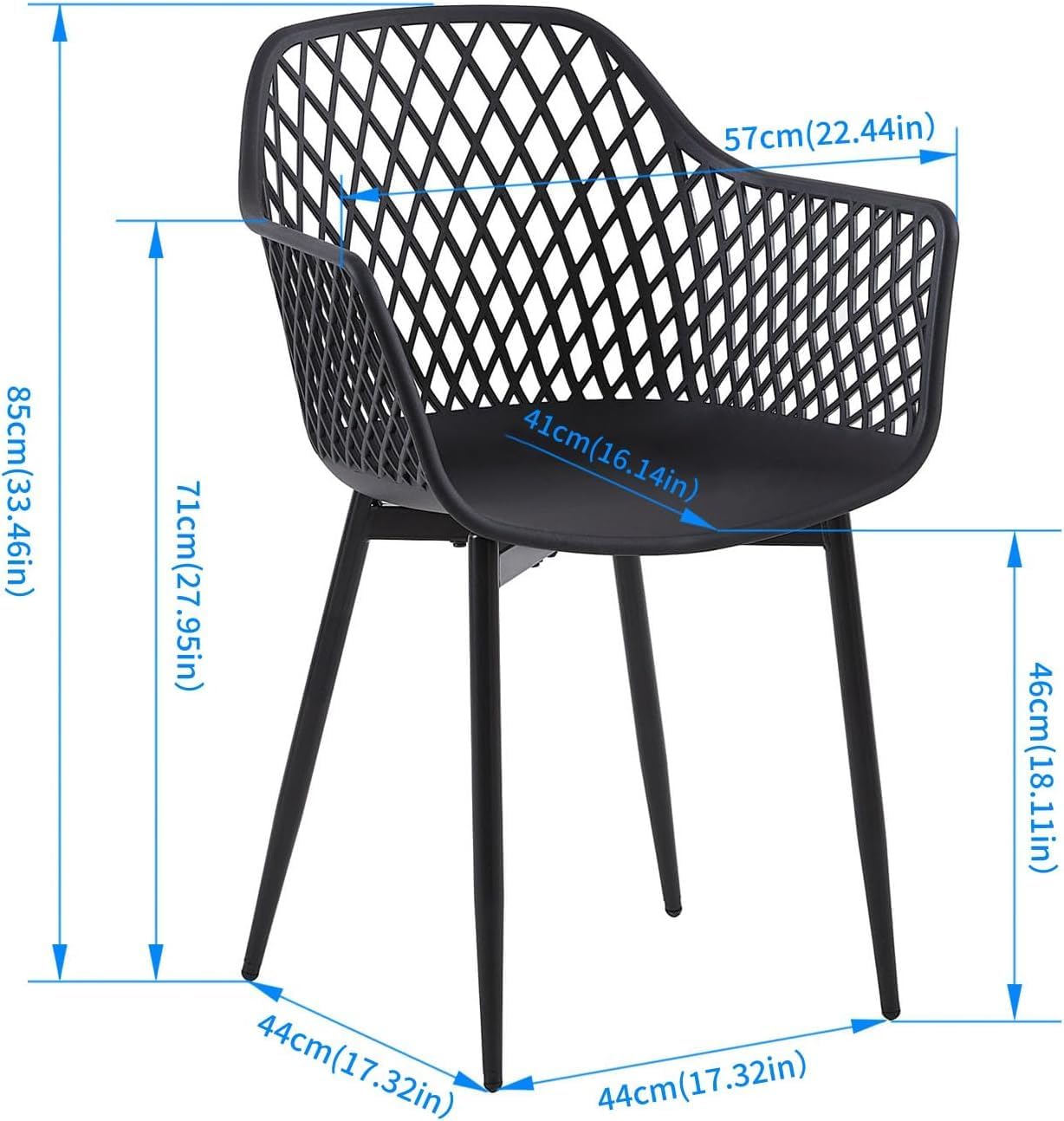 buybyroom Garden Chairs Set of 4 Outdoor Chair with Armrest Armrest Lounge Chair Armchairs Garden Chairs 120 kg Load Capacity Black