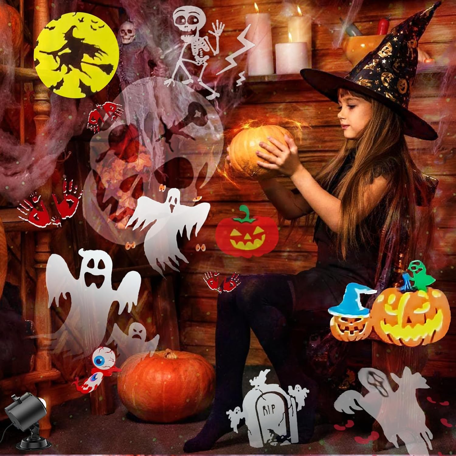 2025 Improved Brighter Halloween Decorations Projector Lights for Home, Display 8 Patterns at a Time (3D Ocean Wave & Patterns), 8 Themes Holiday Projector Halloween Day Home Decoration Light Show