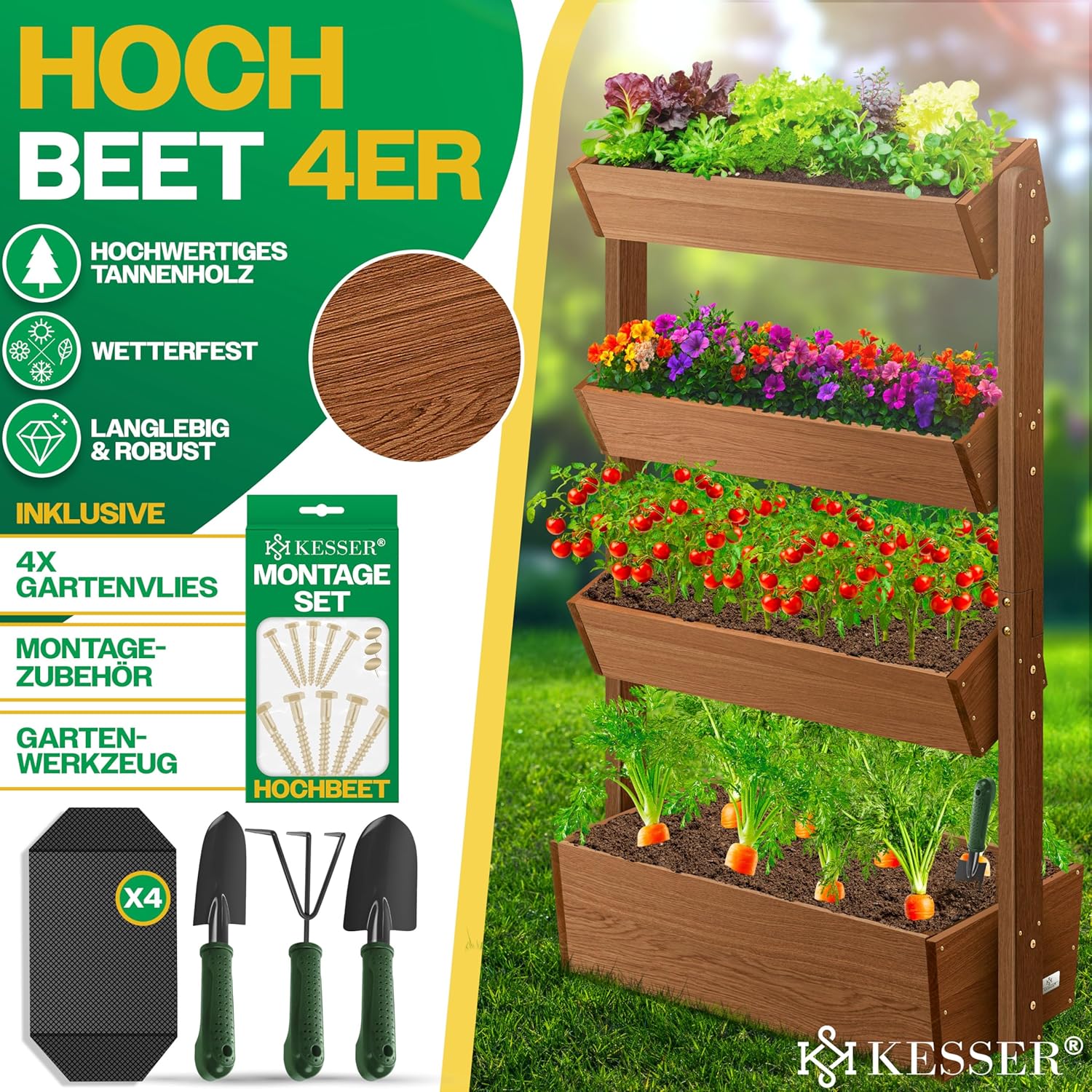 KESSER  Plant Staircase Herbs Flowers in Stair Shape Herb Garden Flower Boxes Including Root Cloth Bed for Plants for Patio, Balcony and Garden (5 Shelves, Brown)