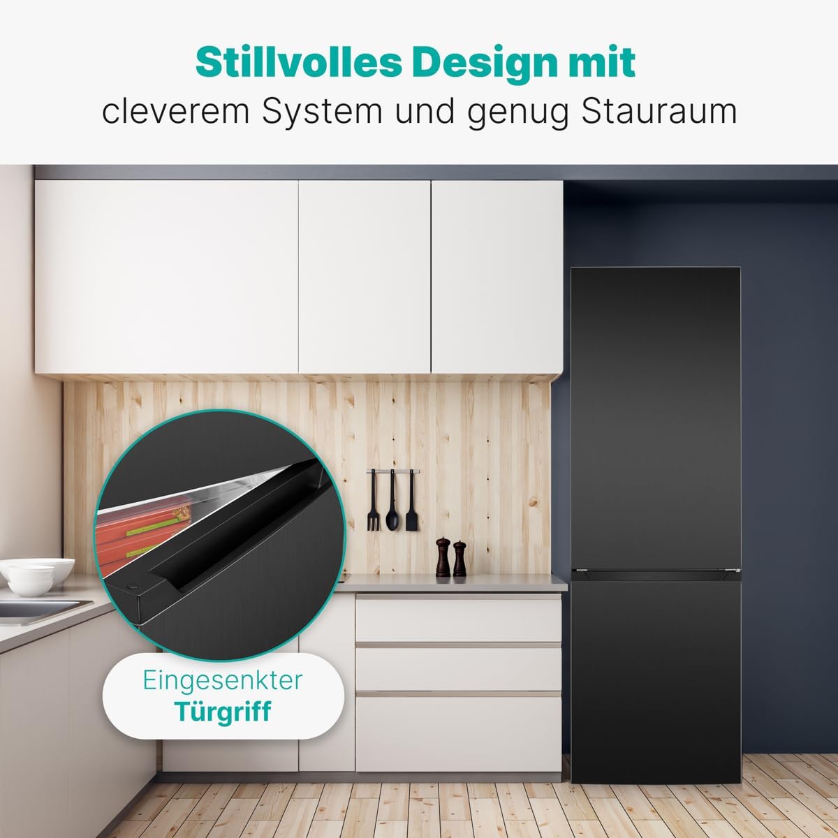 Bomann  Fridge-freezer, 269 l capacity - cooling: 198 L | freezing: 71 l, energy saving, quiet 39 dB, LED, interchangeable door stop, height: 180 x width: 55 x depth: 56 cm - KG 184.1 inox