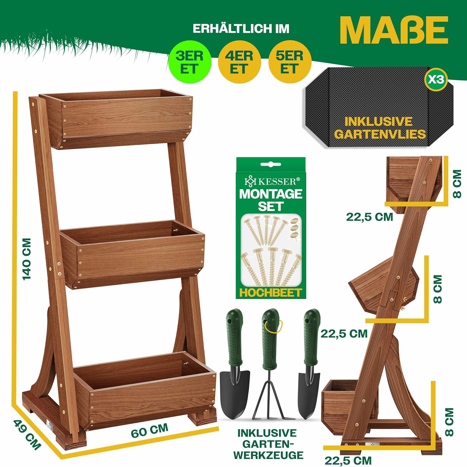 KESSER  Plant Staircase Herbs Flowers in Stair Shape Herb Garden Flower Boxes Including Root Cloth Bed for Plants for Patio, Balcony and Garden (5 Shelves, Brown)