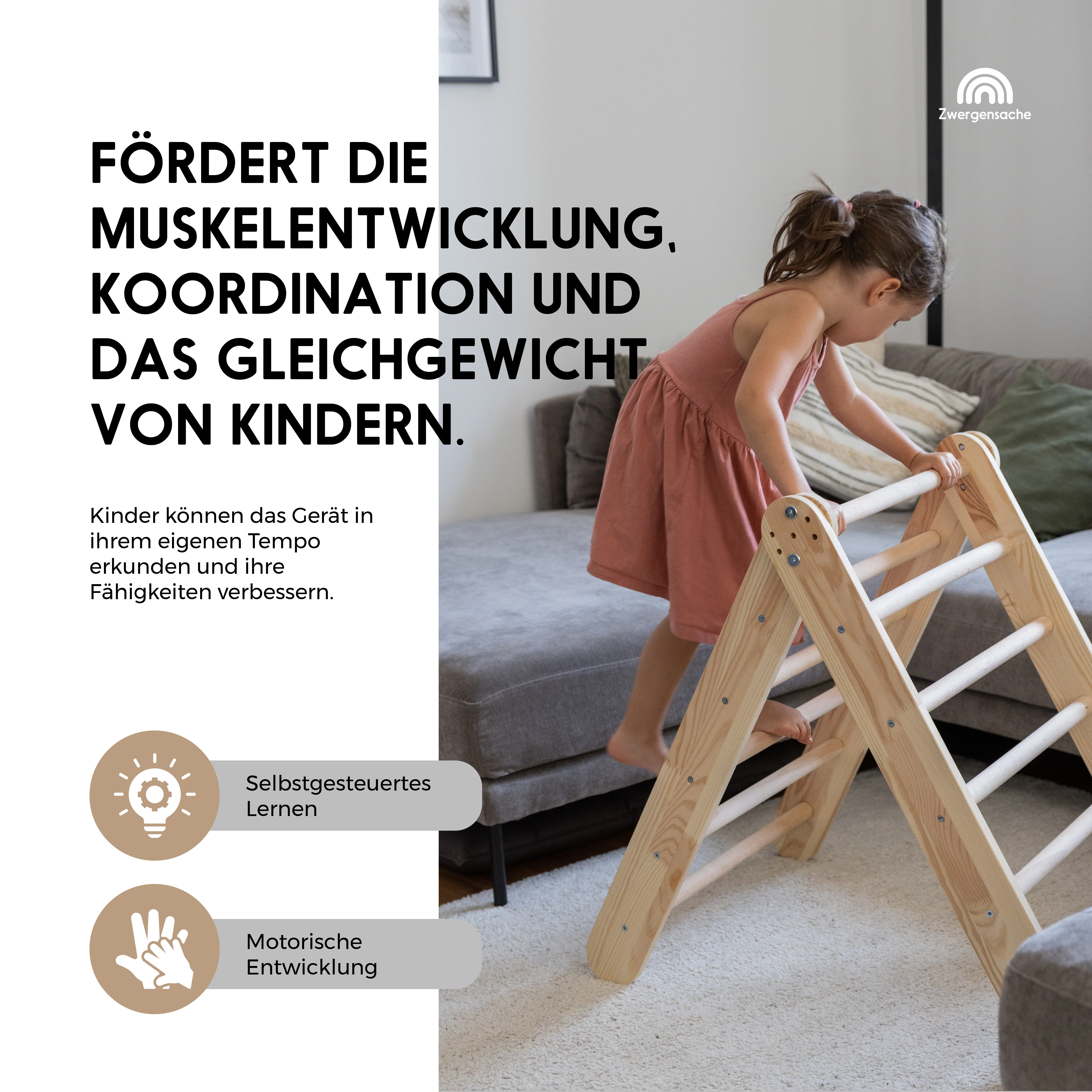 2025 Zwergensache klimdriehoek �C Montessori klimrek van hout voor peuters en jonge kinderen