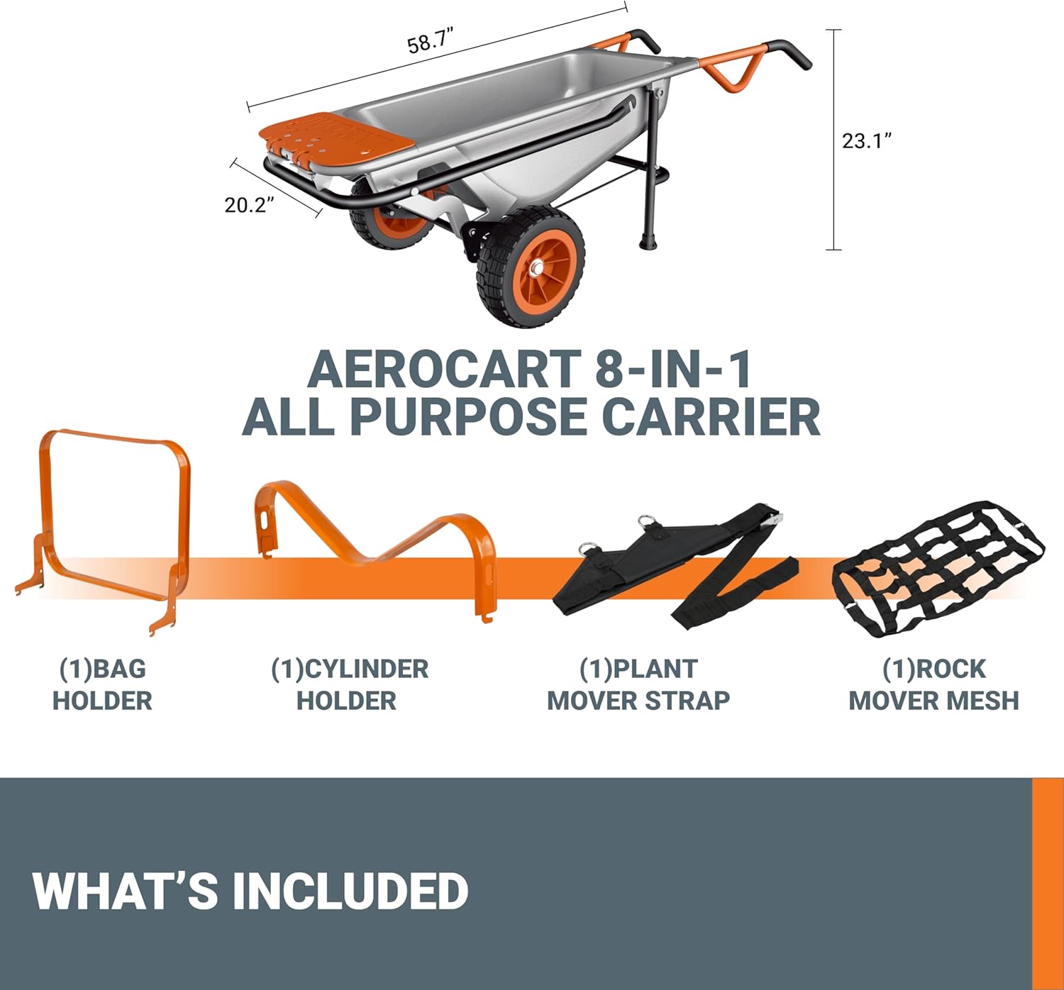 2025 Worx WG050 Tuinkar Aerocart 8-in-1 / Robuuste Kruiwagen / Dolly