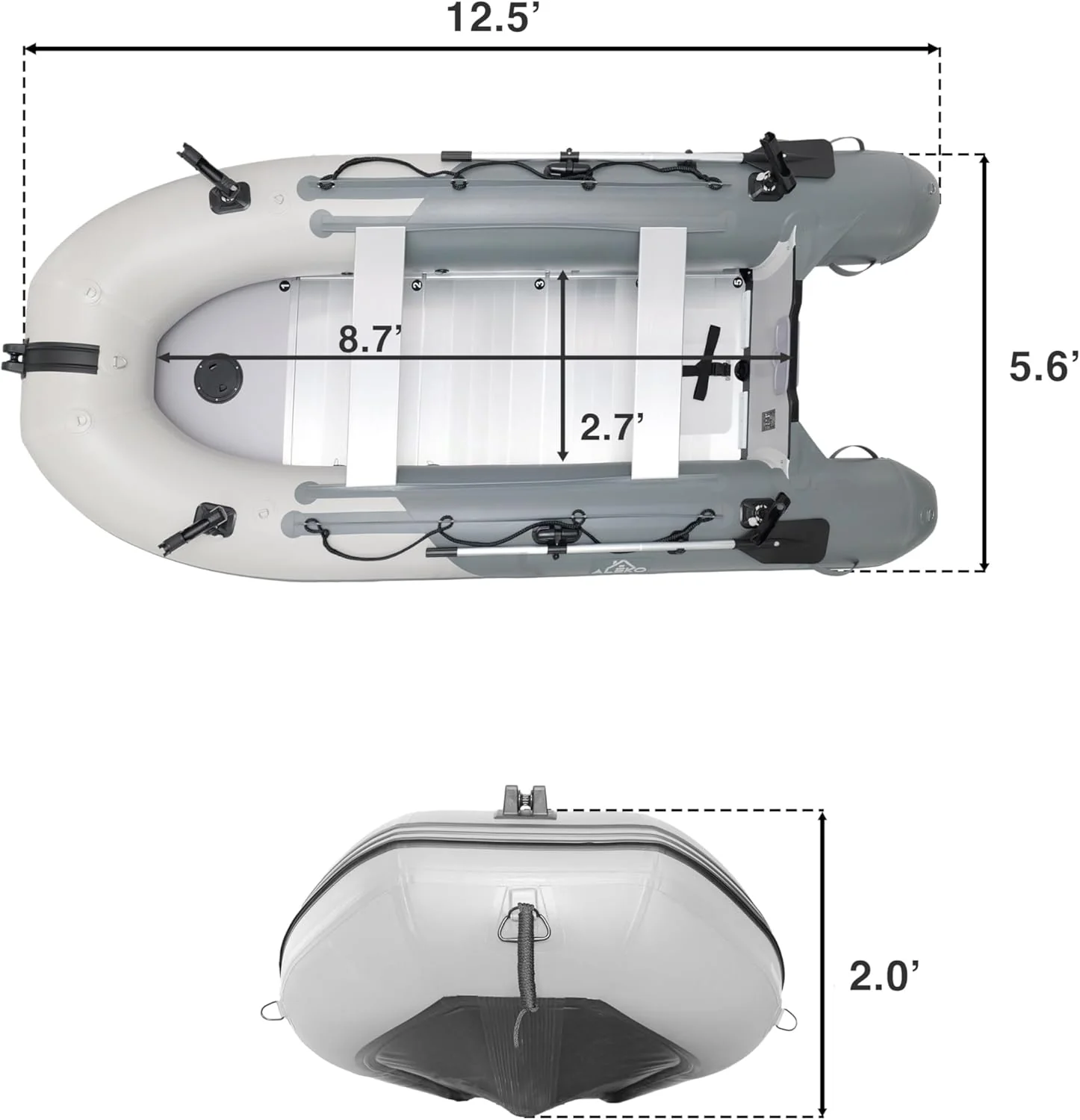 Opblaasbare boot | Jacht- en sloepboot | Visboot voor meerdere personen | Roeispanen met aluminium vloer | Hengelhouders | Robuust PVC | Model 2024 |