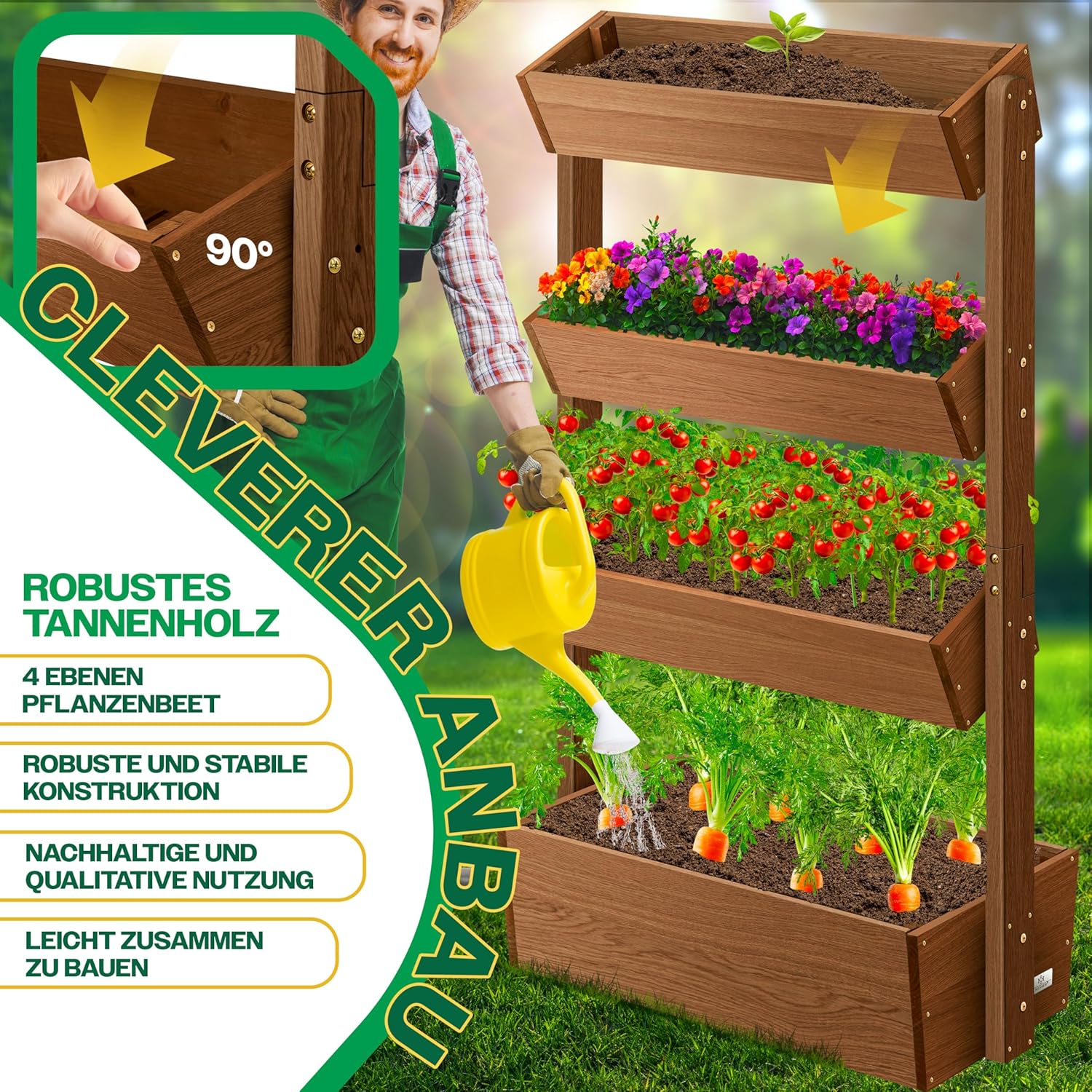 KESSER  Plant Staircase Herbs Flowers in Stair Shape Herb Garden Flower Boxes Including Root Cloth Bed for Plants for Patio, Balcony and Garden (5 Shelves, Brown)