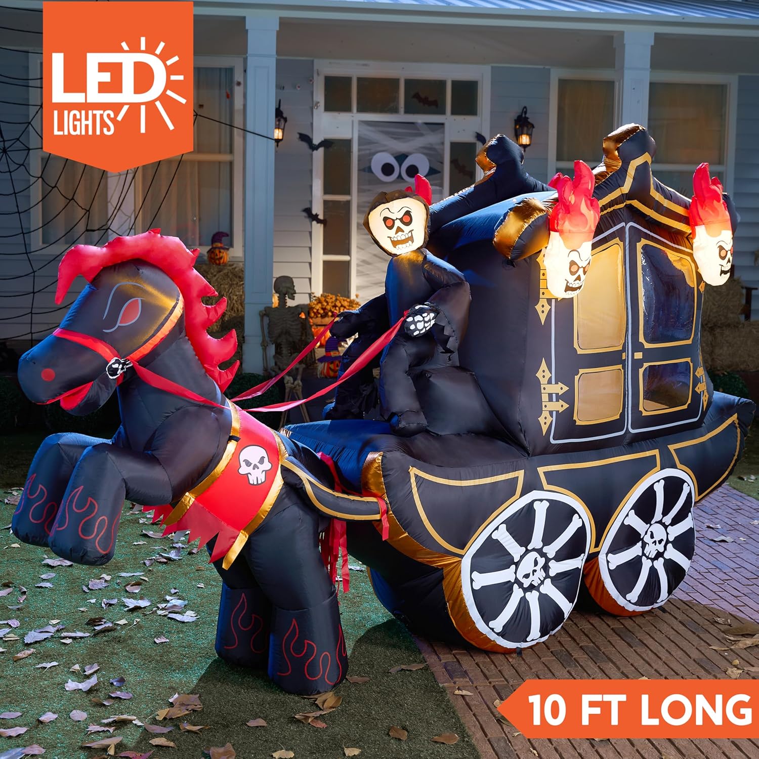 Joiedomi 3.7m Long Carriage Halloween Inflatable with Built-in LEDs Inflatable Inflatable for Halloween Party Indoor, Outdoor, Garden, Lawn Decorations