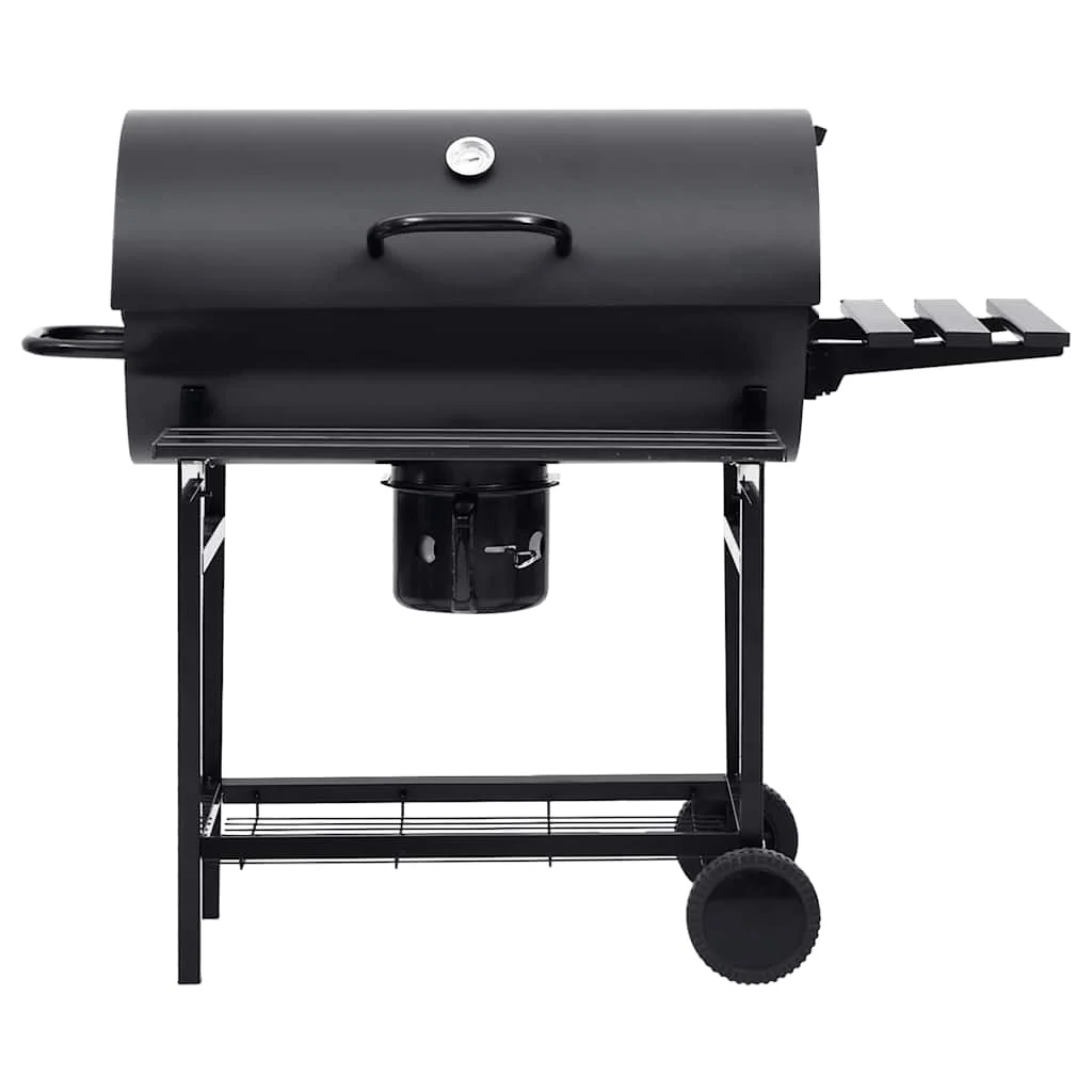 2025 Grillwagen met wielen en legplanken Zwart Staal 115x85x95 cm Buitenbarbecue
