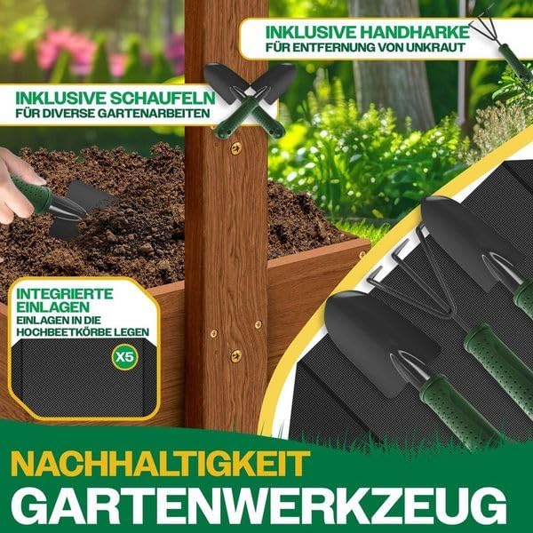 KESSER  Plant Staircase Herbs Flowers in Stair Shape Herb Garden Flower Boxes Including Root Cloth Bed for Plants for Patio, Balcony and Garden (5 Shelves, Brown)