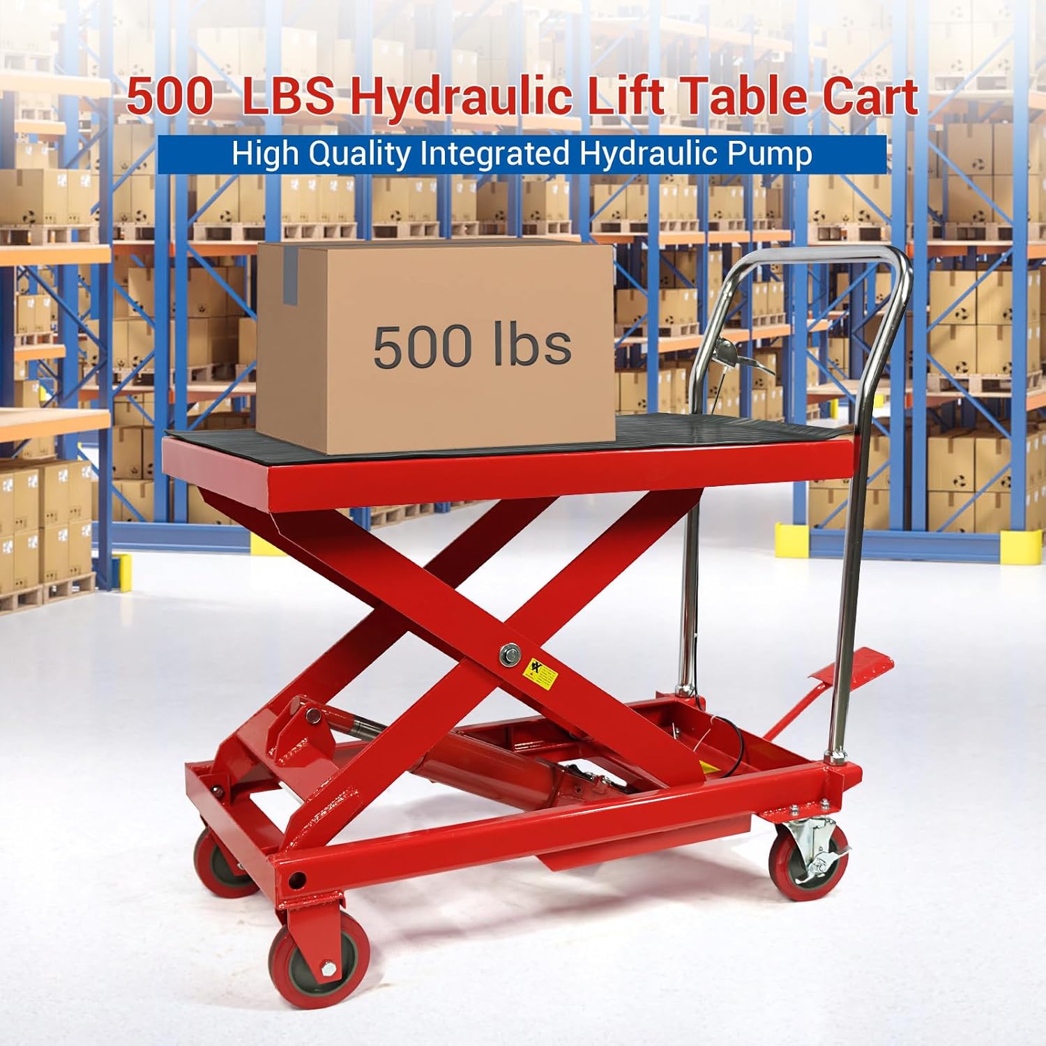 500 LBS Hydraulische Schaarlift Tafelwagen �C Hefhoogte 76 cm �C Dubbele Schaarlift met 4 Wielen en Antislipmat �C Hydraulische Heftafel voor Materiaalbehandeling en Transport