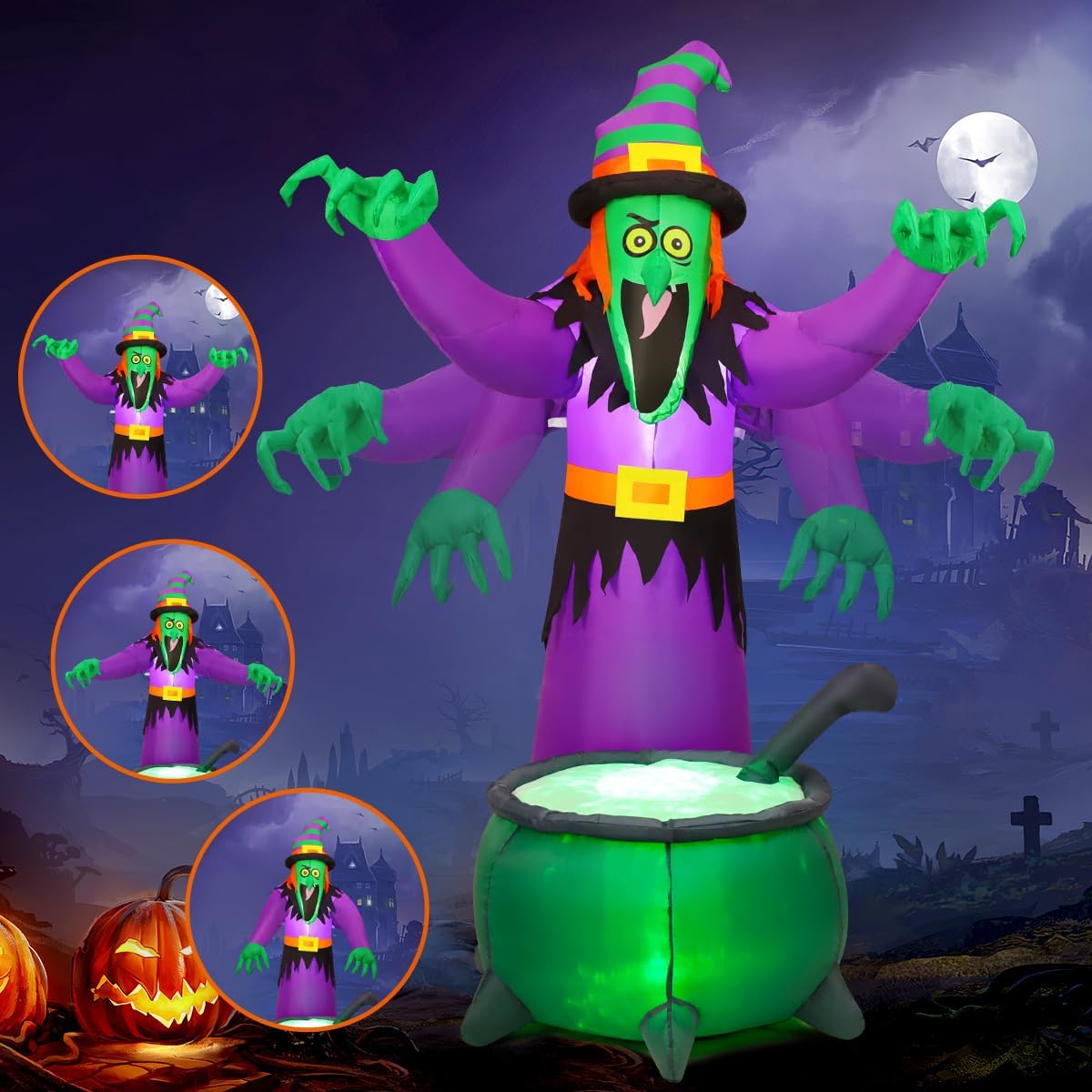 COMIN 6FT Halloween Inflatables Geanimeerde Heks Wuivende Handen Opblazen Outdoor Tuin Decoraties Tuin Gazon Decor