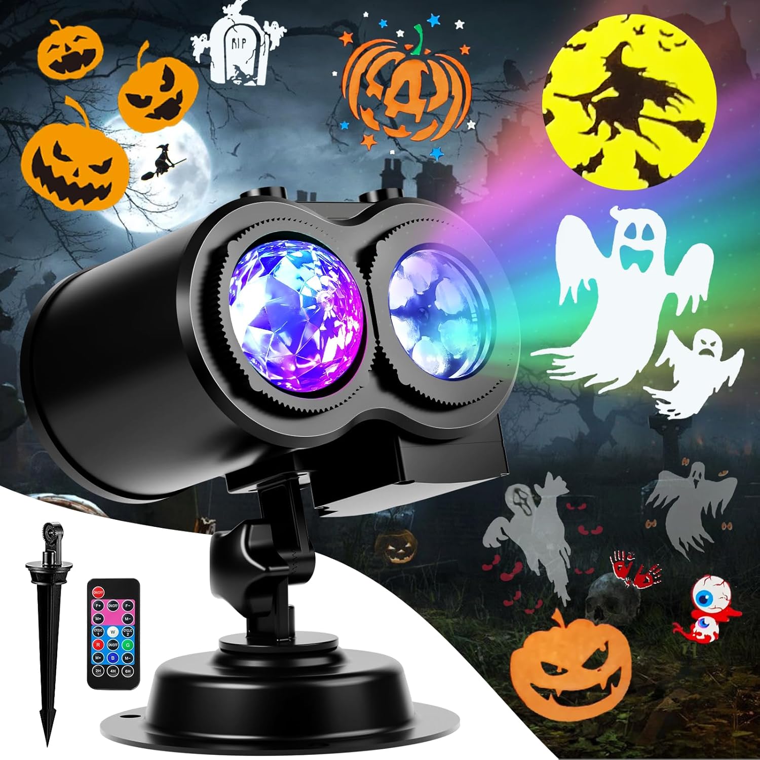 2025 Improved Brighter Halloween Decorations Projector Lights for Home, Display 8 Patterns at a Time (3D Ocean Wave & Patterns), 8 Themes Holiday Projector Halloween Day Home Decoration Light Show