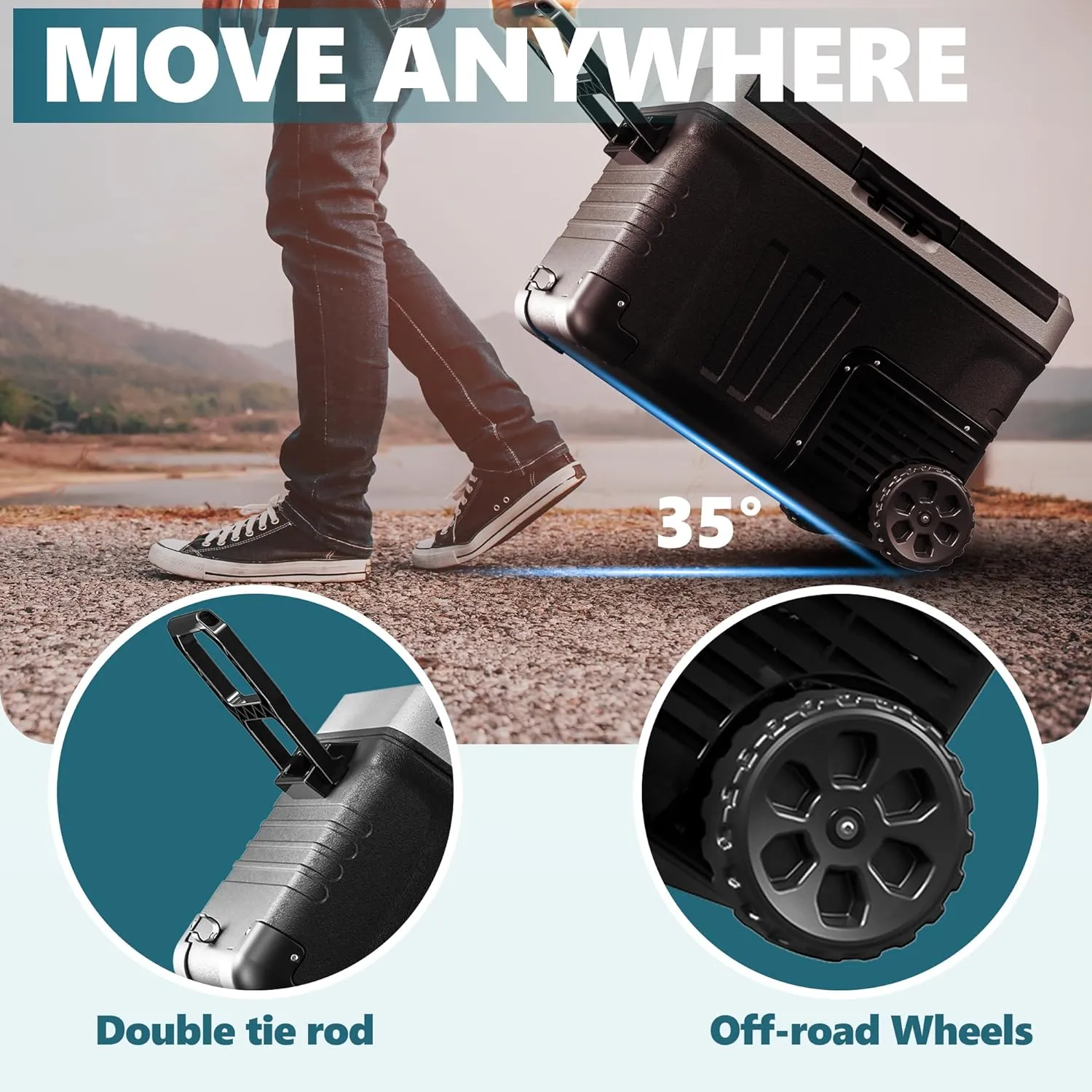 12 Volt Refrigerator, 53QT(50L) Electric Cooler, Portable Freezer 12V/24V DC 110-240V AC, 12V Fridge -4H~68H, 12V Cooler with Wheels & 2 Baskets for Travel, Truck, Boat, Camping