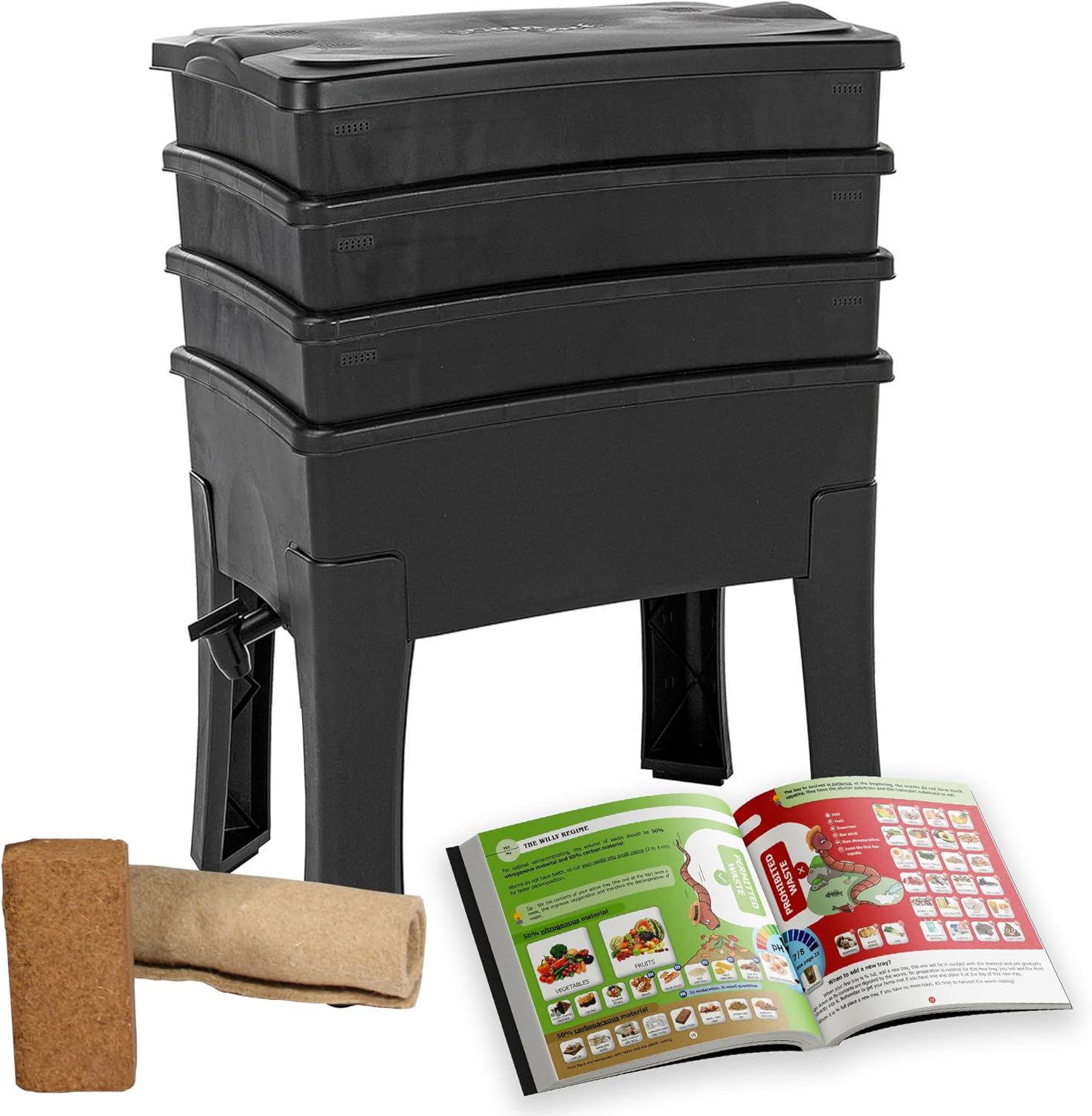 Worm Café, 3-bin Worm Box I Complete Kit I Large Capacity 96 liters