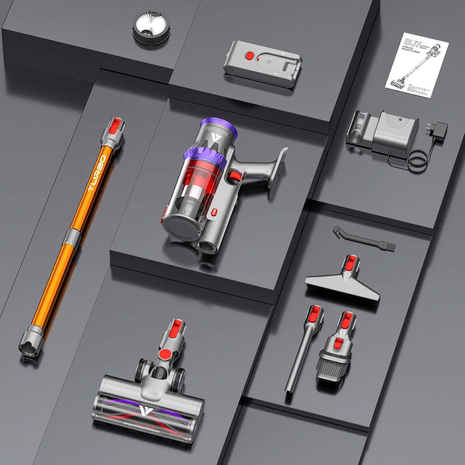 coovy SU7 Stick Vacuum Cleaner Cordless 580W/45Kpa/75Min, LED Display, 1.3 L Vacuum Cleaner Anti-tangle, Stick Vacuum Cleaner Cordless for Pet Hair, Carpet, Hard Floors