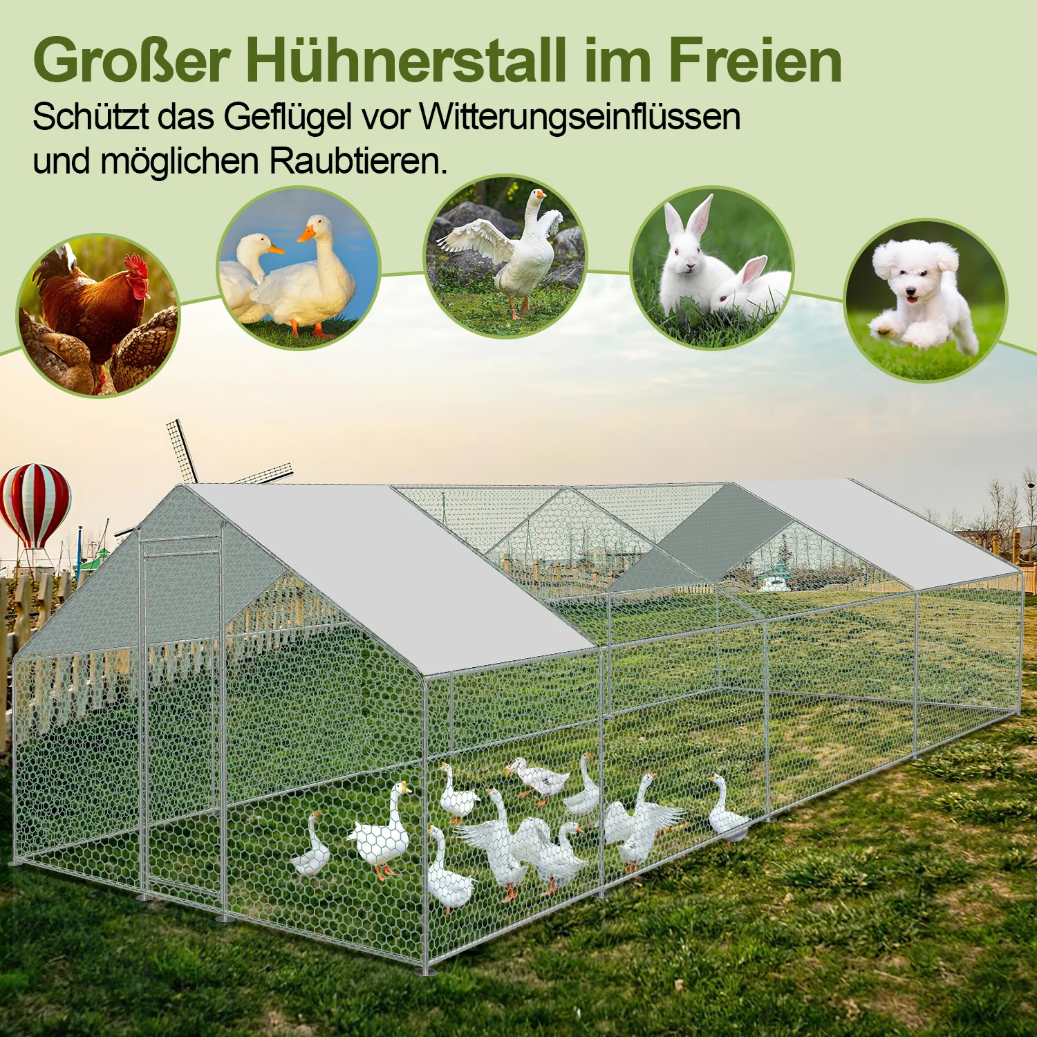 2025 Sonnewelt Kippenhok met PE-zeildoek 3x8x2m