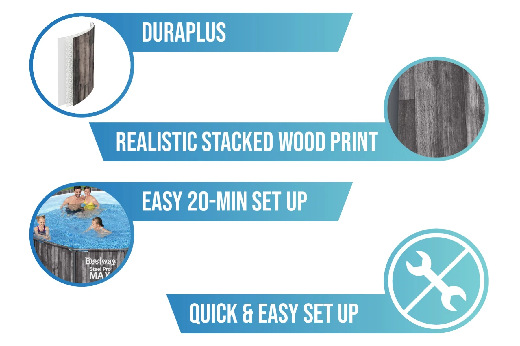2025 Bestway? Steel Pro MAX? Ronde Opzetzwembad van Staal met Houtprint 12 ft x 39.5 in
