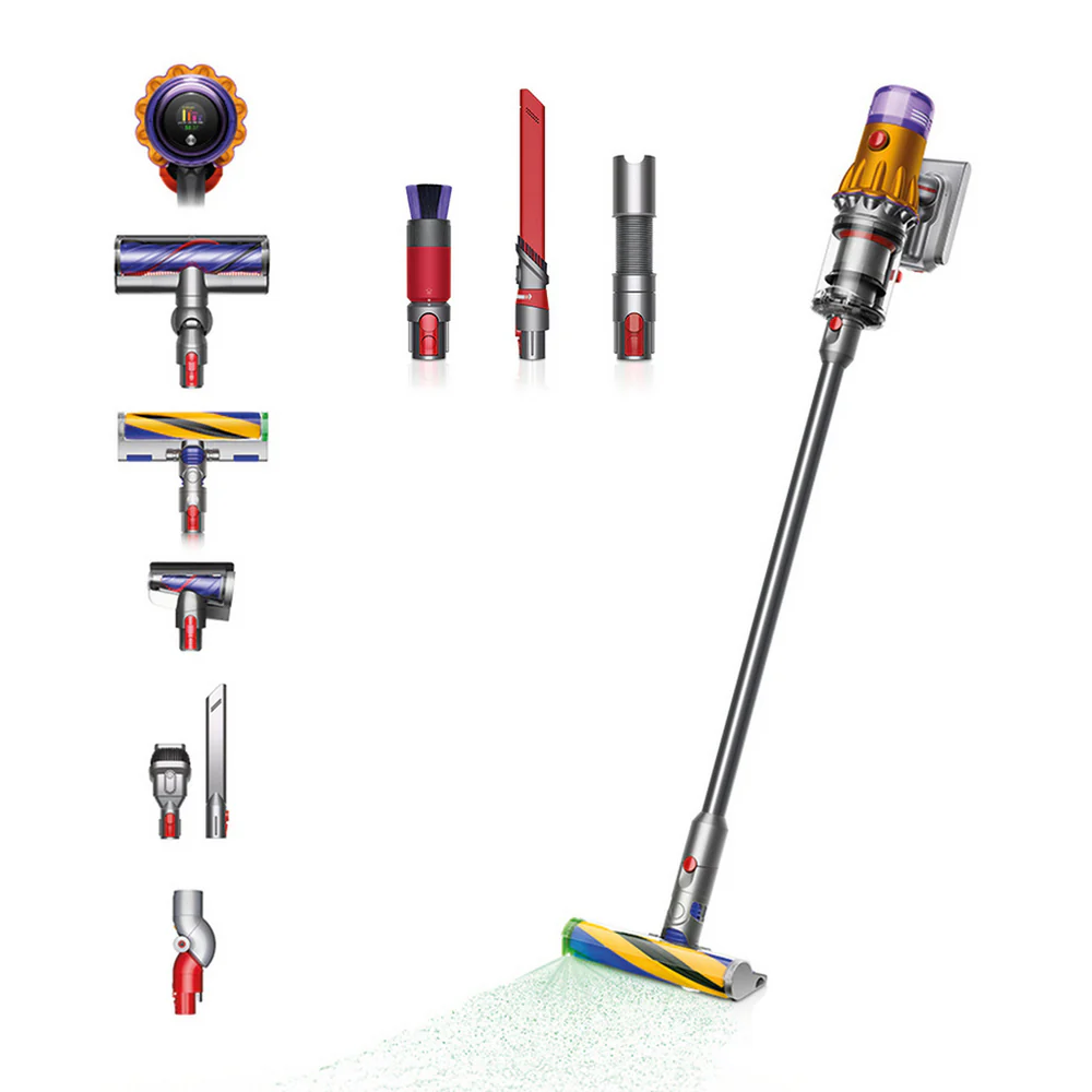 2025 Dyson V12 Detect Slim Absolute Draadloze Steelstofzuiger met Accessoires voor Grondige Reiniging, Geel/Nikkel