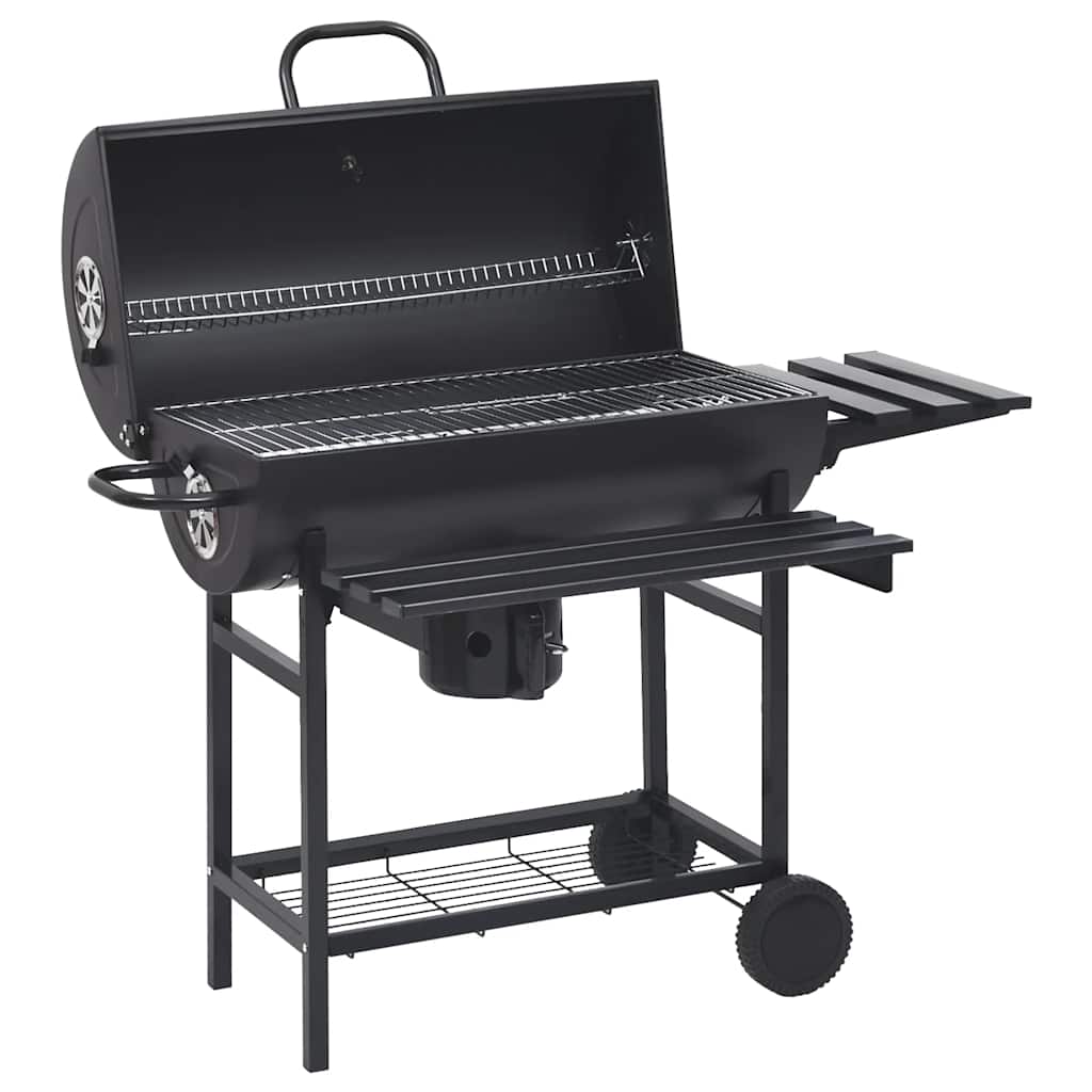 2025 Grillwagen met wielen en legplanken Zwart Staal 115x85x95 cm Buitenbarbecue