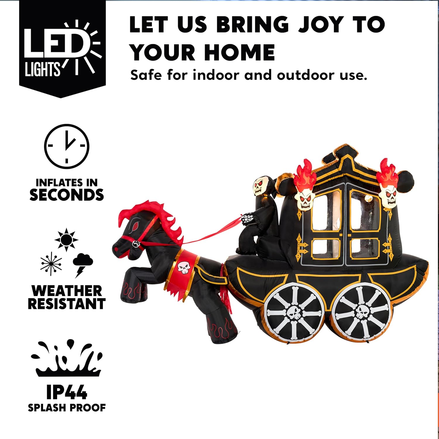 Joiedomi 3.7m Long Carriage Halloween Inflatable with Built-in LEDs Inflatable Inflatable for Halloween Party Indoor, Outdoor, Garden, Lawn Decorations